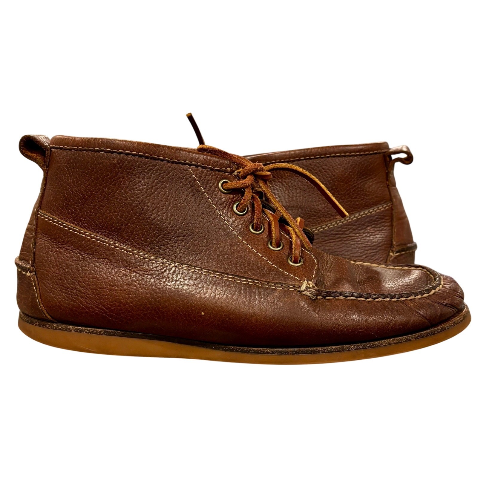 VTG L.L. Bean Brown Leather Chukka Boots Ankle Booties Crepe Sole Moccasin Toe 9