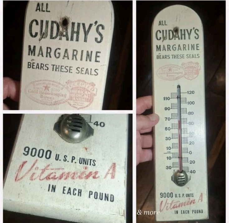 Rare Vintage Wood cudahy margarine thermometer Advertising Working Sign