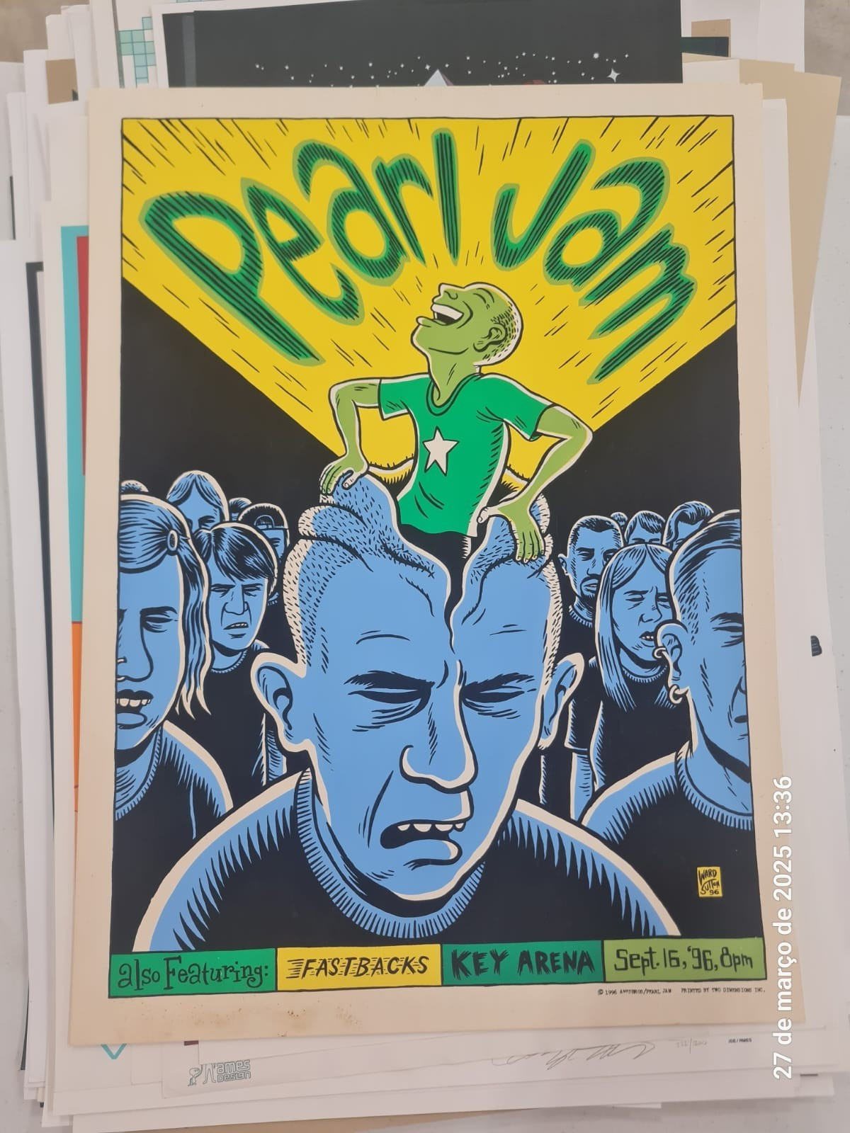 PEARL JAM SEATTLE 1996 POSTER AMES WARD SUTTON SCREEN PRINT NO CODE KEY ARENA RA