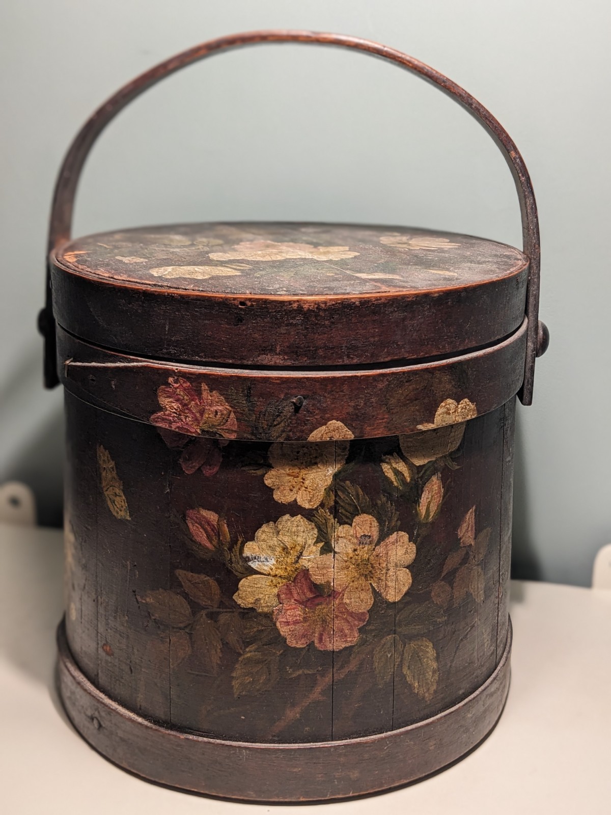 Antique 19th Century Firkin  Bentwood Barrel Original Paint Folk Art  Primitive