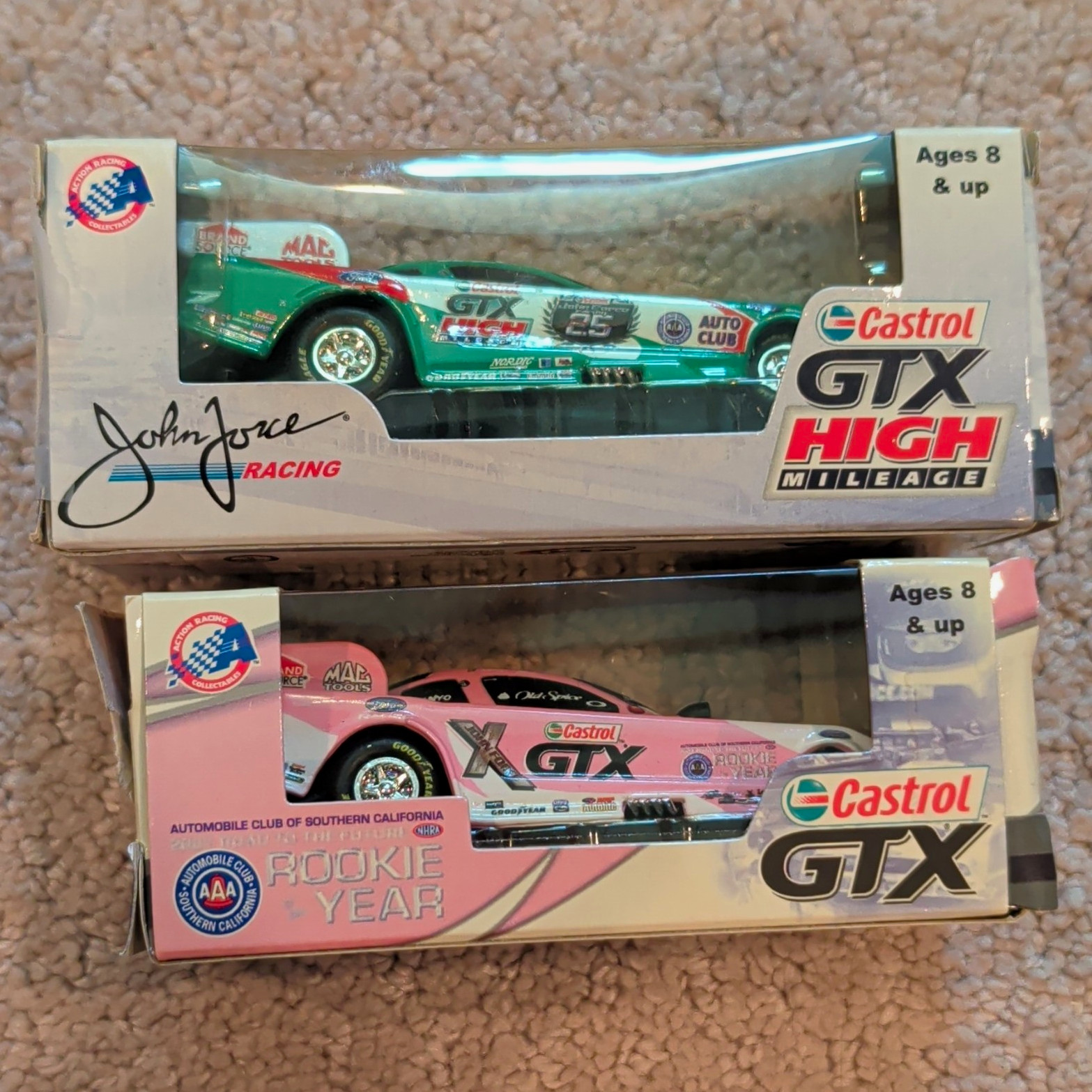 John Force and Ashley Force Racing Castrol 2007 NHRA Funny Car 1:64 Lot of 2 John Force and Ashley Force Racing Castrol 2007 NHRA Funny Car 1:64 Lot of 2