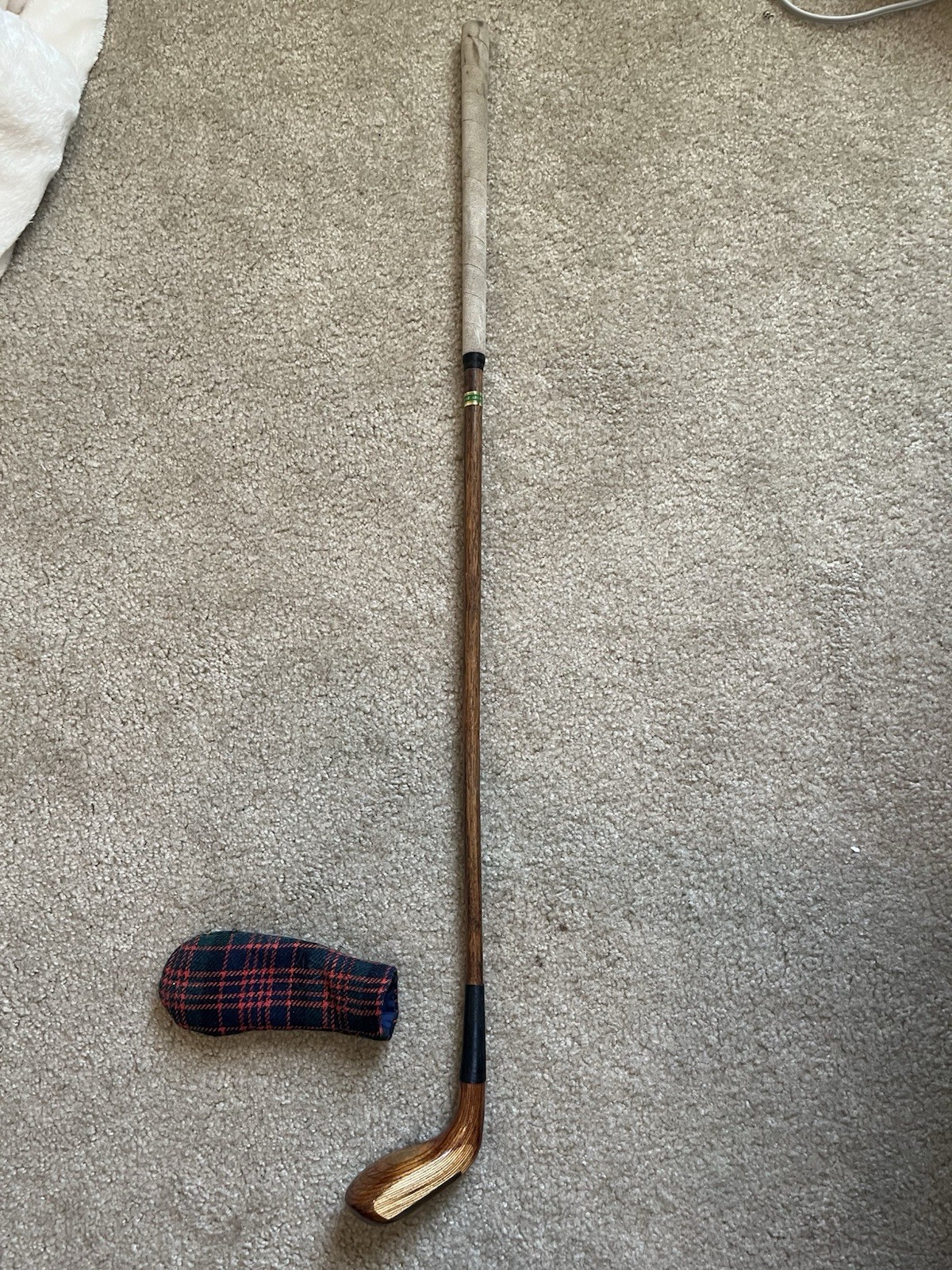 Vintage St Andrews Scotland Handmade Wooden Golf Putter with Plaid Headcover