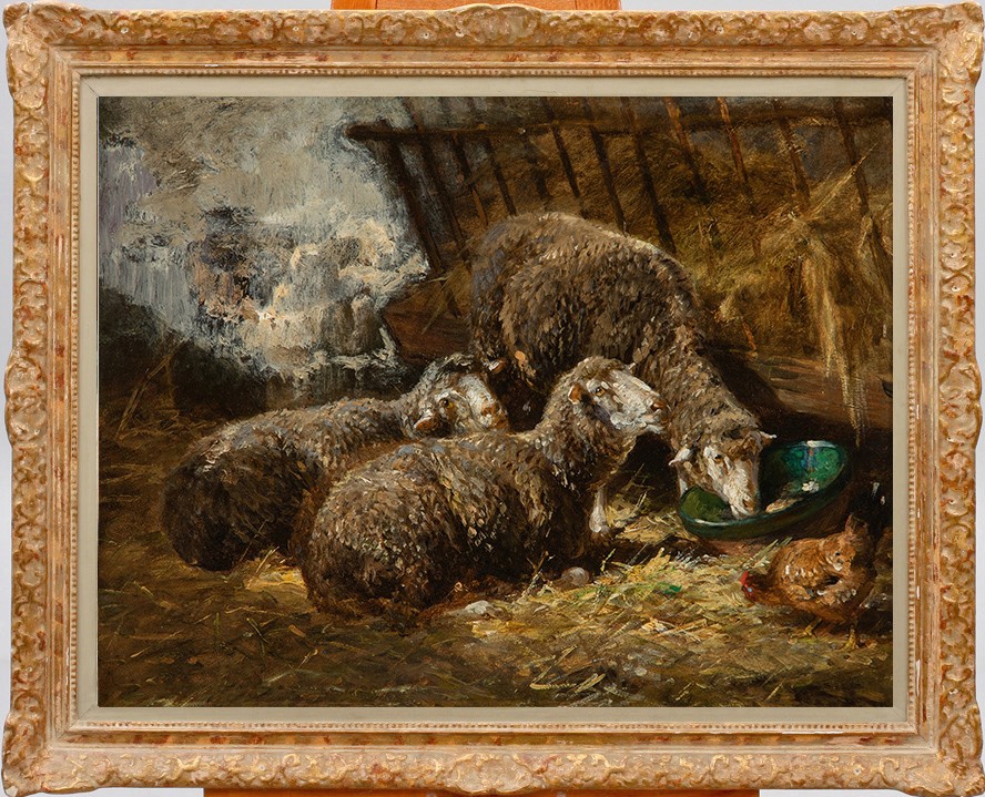 Hand Painted Classical Oil Painting Sheep Barn Stable Animal Art Vintage style Hand Painted Classical Oil Painting Sheep Barn Stable Animal Art Vintage style