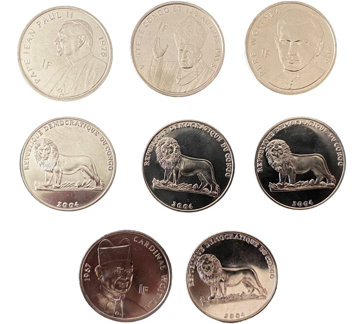 Congo D.R. 4 Coins Set POPE Francs UNC World Coins