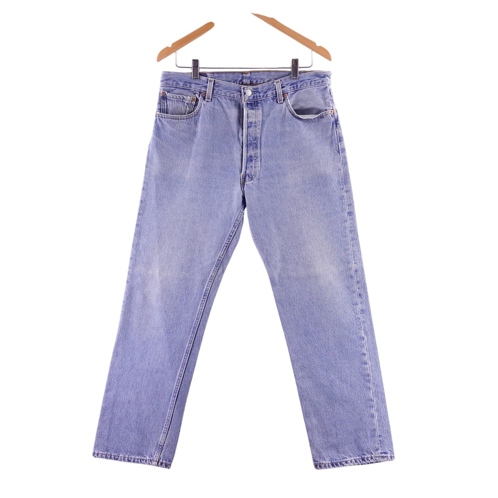 Vintage Levis Mens 36x30 501 Light Wash Straight Leg Button Fly Denim Jeans