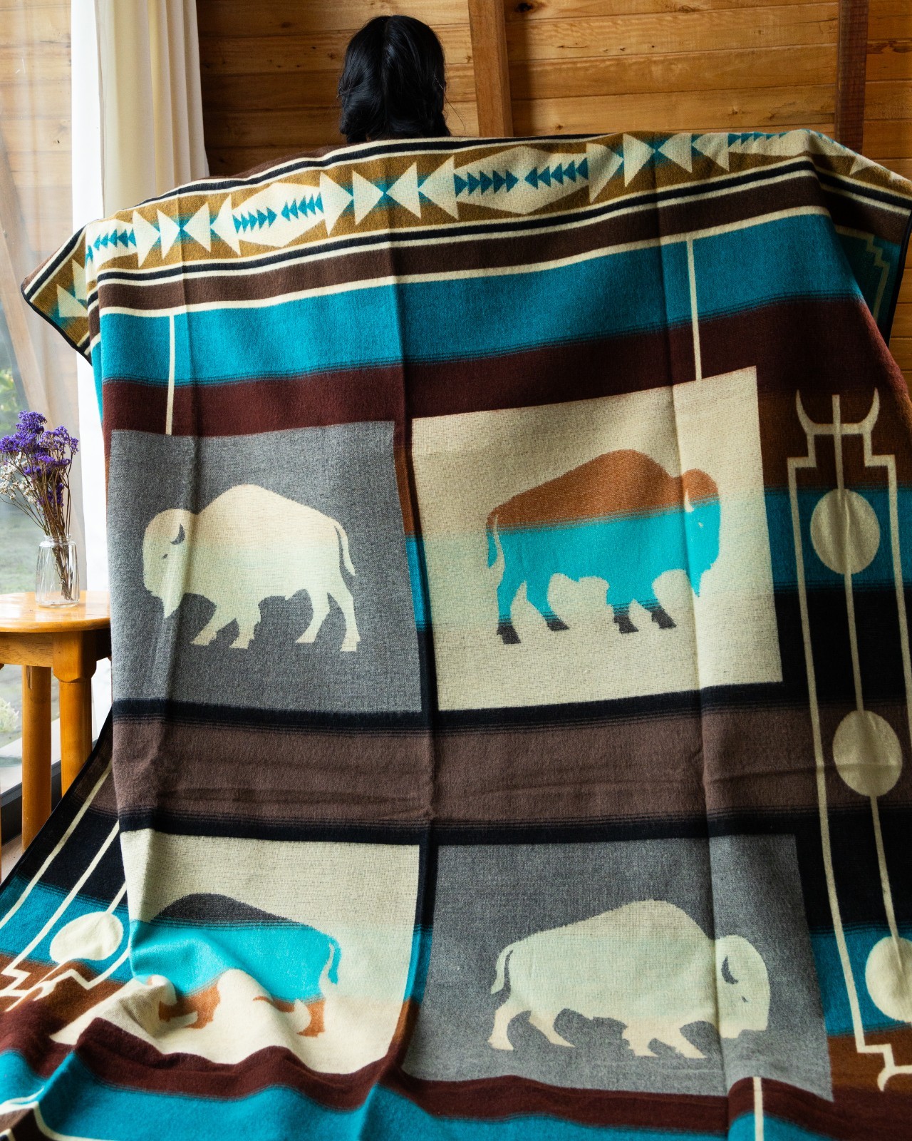 Handwoven Queen Alpaca Native American Blanket Southwest Geometric Boho Throw