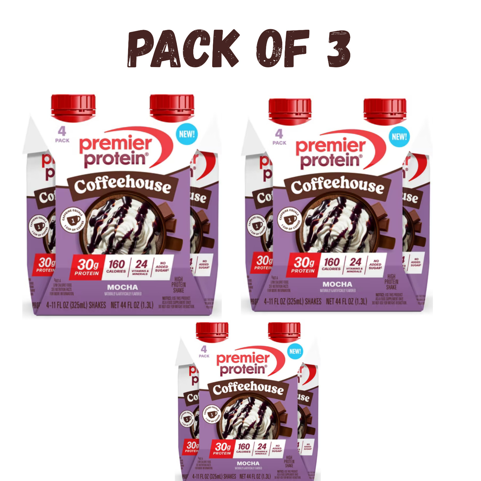 3 Packs - Premier Protein Shake, Coffeehouse Mocha, 30g Protein, 11 Fl Oz, 4 Ct