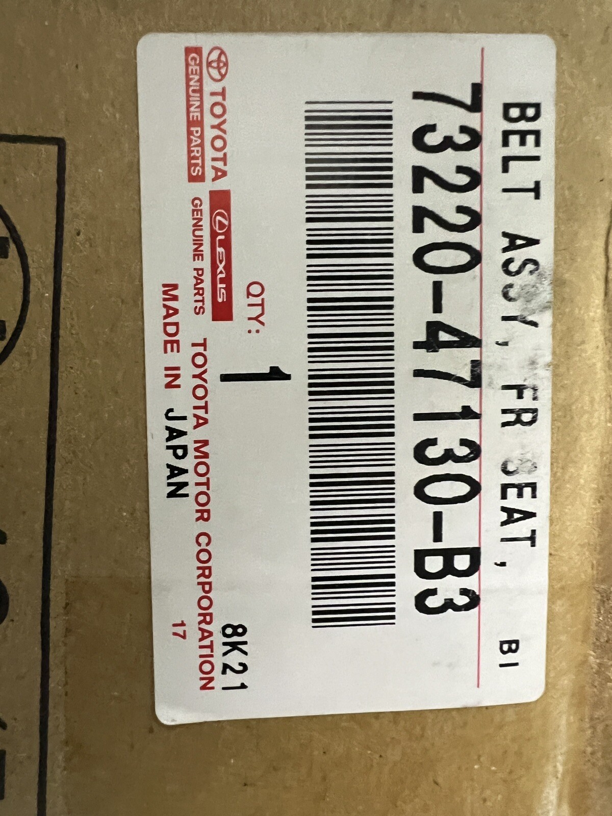 73220-42130-B3 Toyota Belt assy, front seat outer, lh 7322042130B3, New Genuine 73220-42130-B3 Toyota Belt assy, front seat outer, lh 7322042130B3, New Genuine
