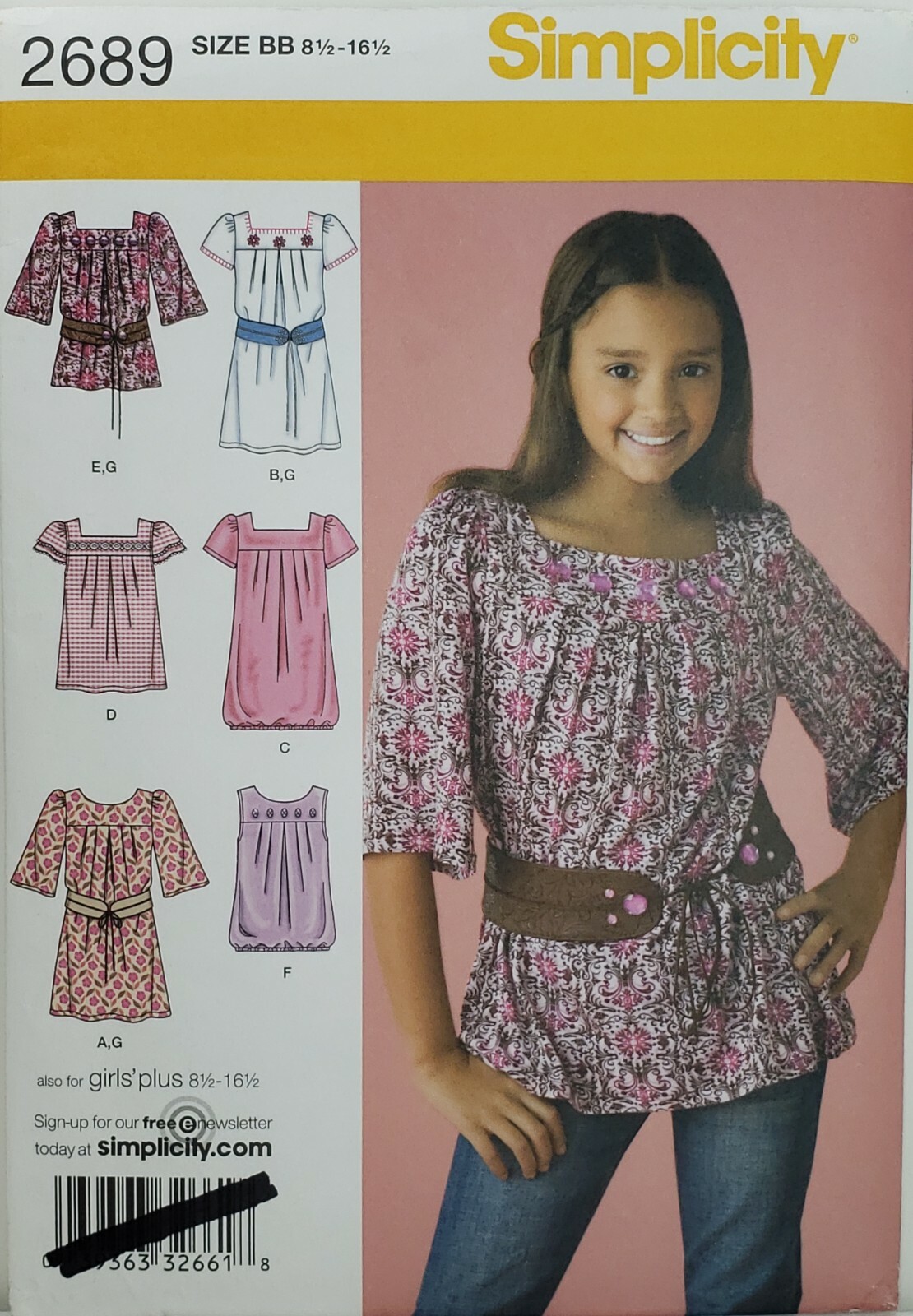 Simplicity 2689 Girls\' Yoke Dress, Tunic & Belt PLUS Sz 8.5-16.5 UNCUT Pattern