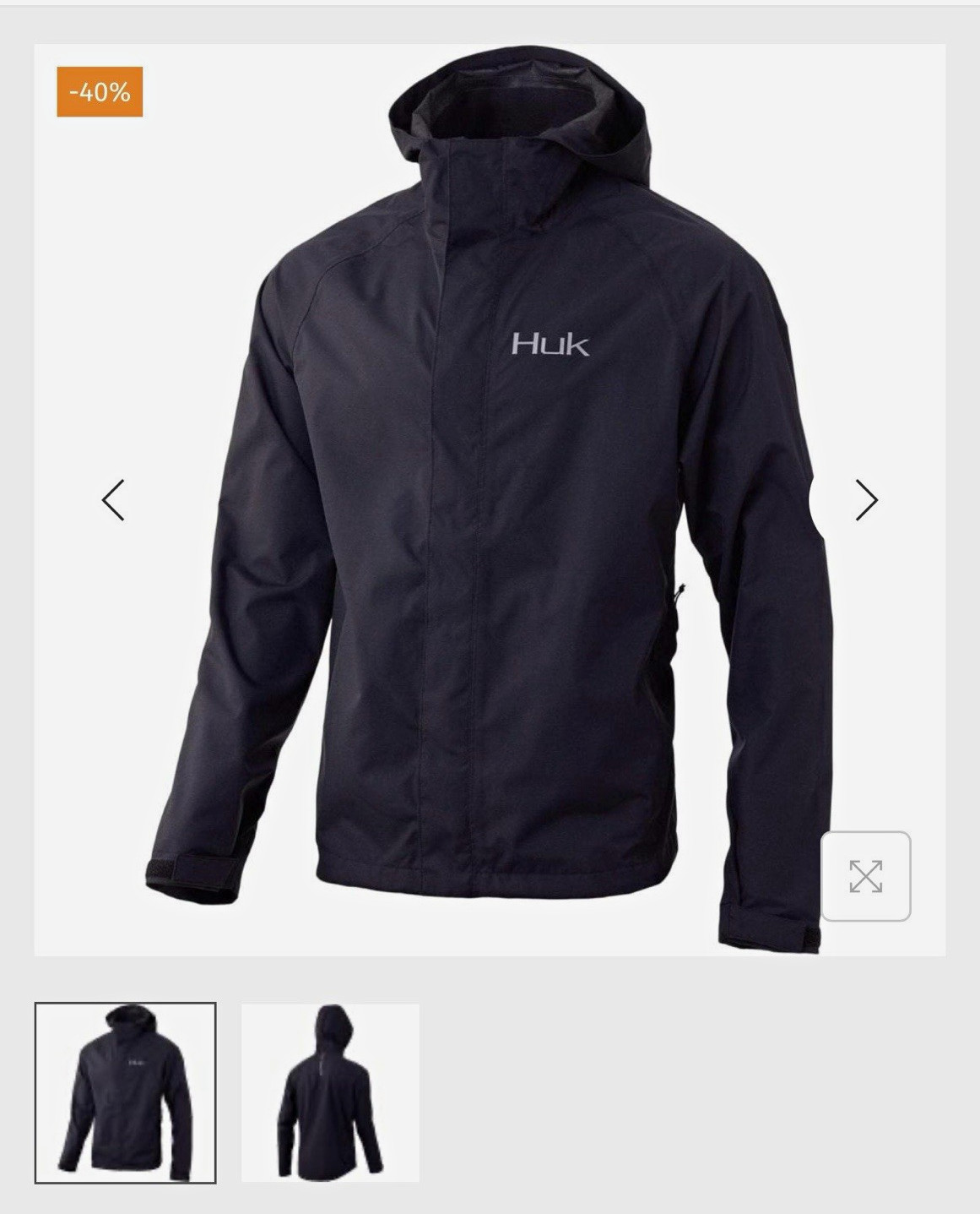 Huk Men's M Black Waterproof Hooded Rain Jacket Zip Closure Zipped Pockets Huk Men's M Black Waterproof Hooded Rain Jacket Zip Closure Zipped Pockets