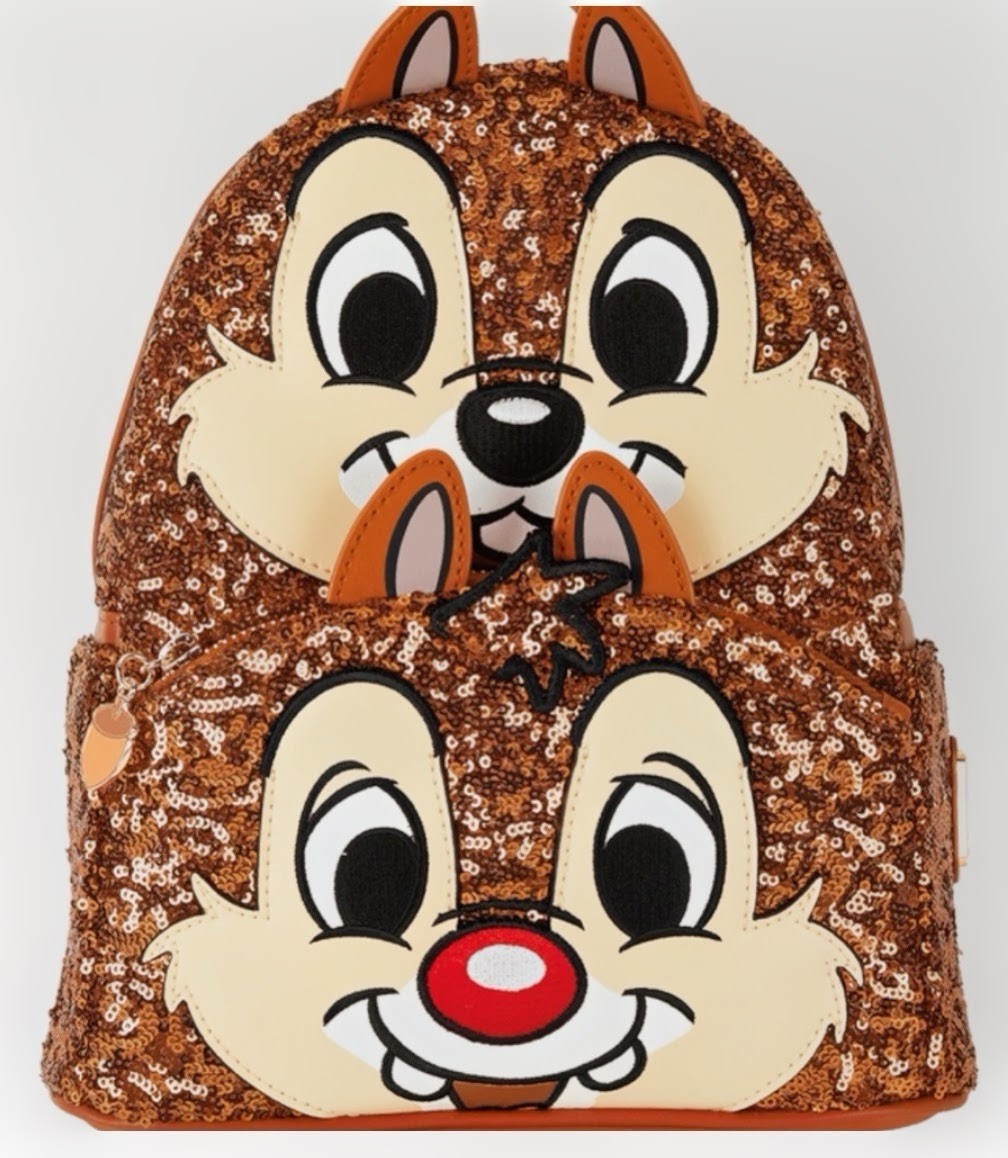 LOUNGEFLY DISNEY CHIP  ‘N’ DALE EXCLUSIVE SEQUINED COSPLAY BACKPACK ‘GRAIL’  NWT