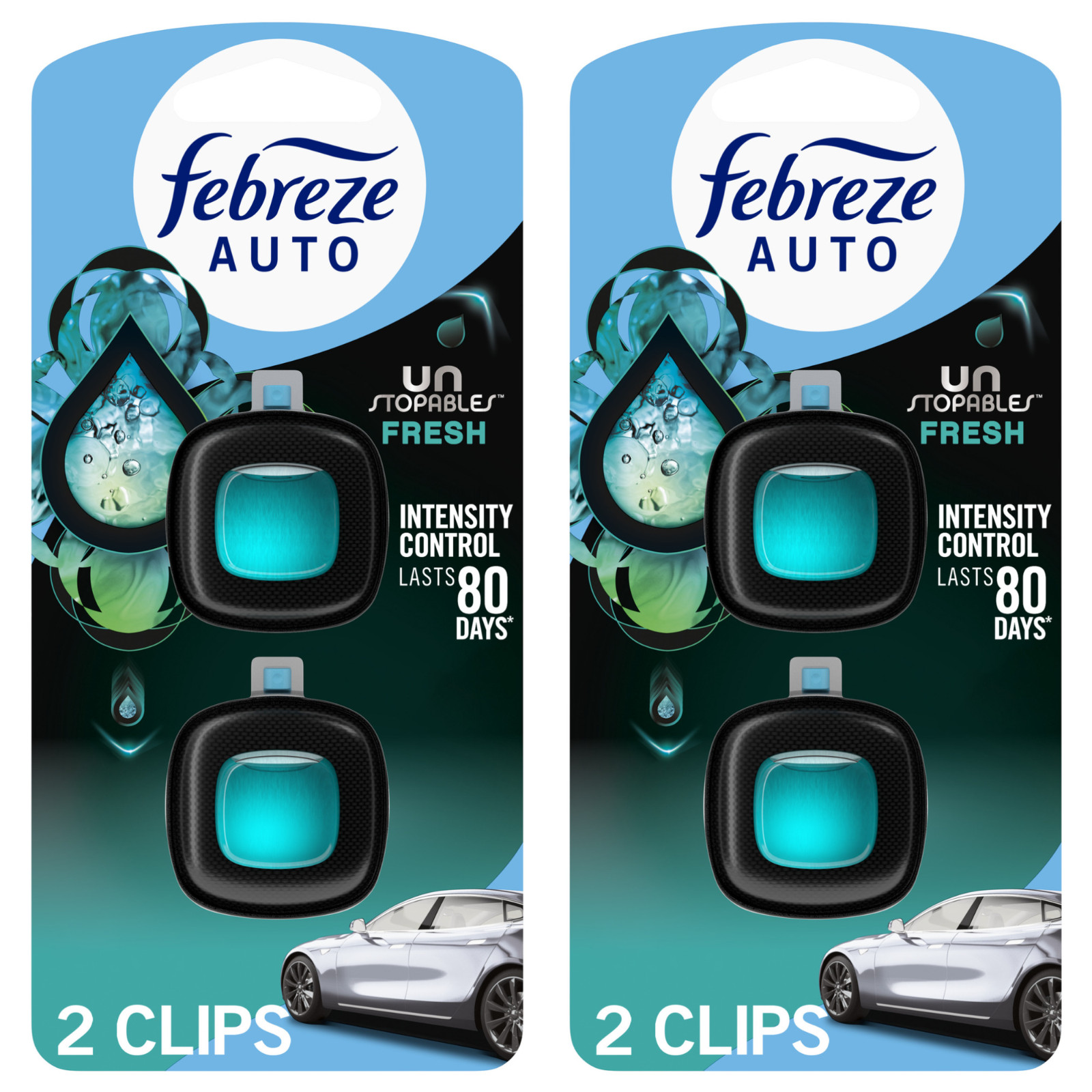 Febreze AUTO Car Air Freshener Vent Clip Unstopables Fresh 2-Pack