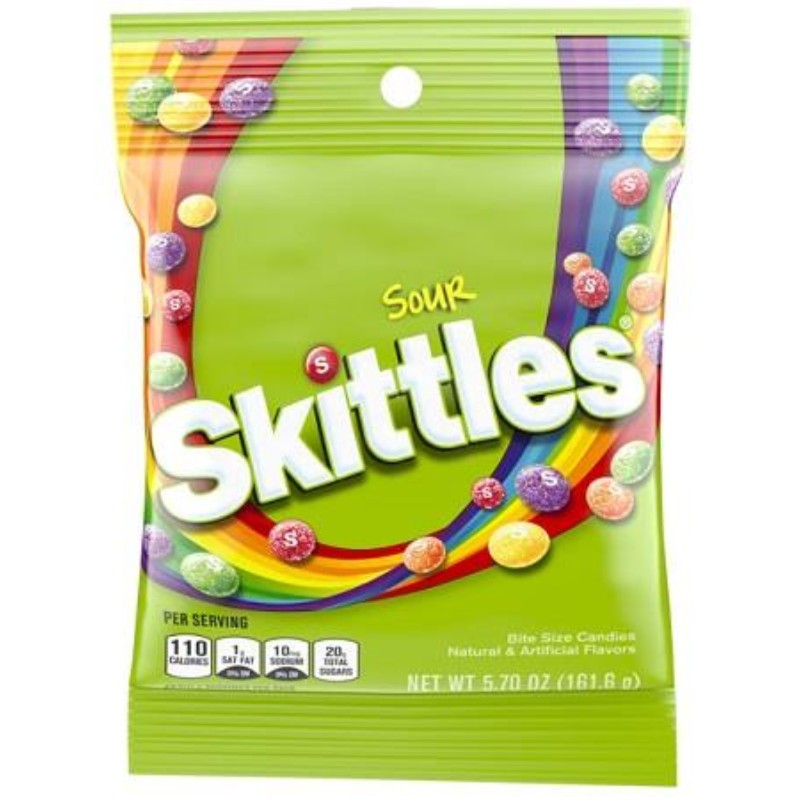 6x Skittles Sour Candy Peg Bag Bulk Sweet Snack Treats New Sealed Fresh 5.7oz