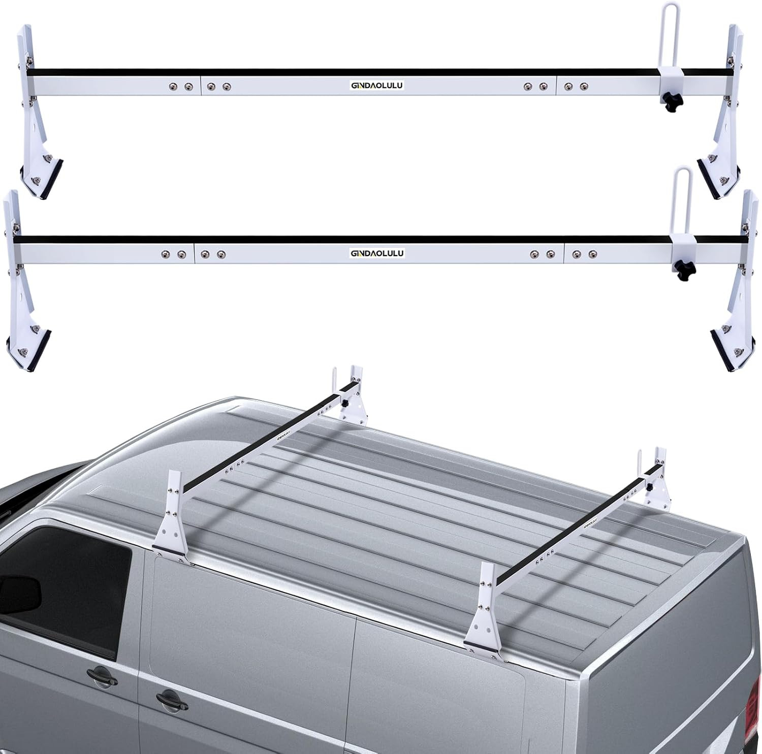 Van Ladder Rack - 2 Bar Anti-Slip, Adjustable Length 56''-64''