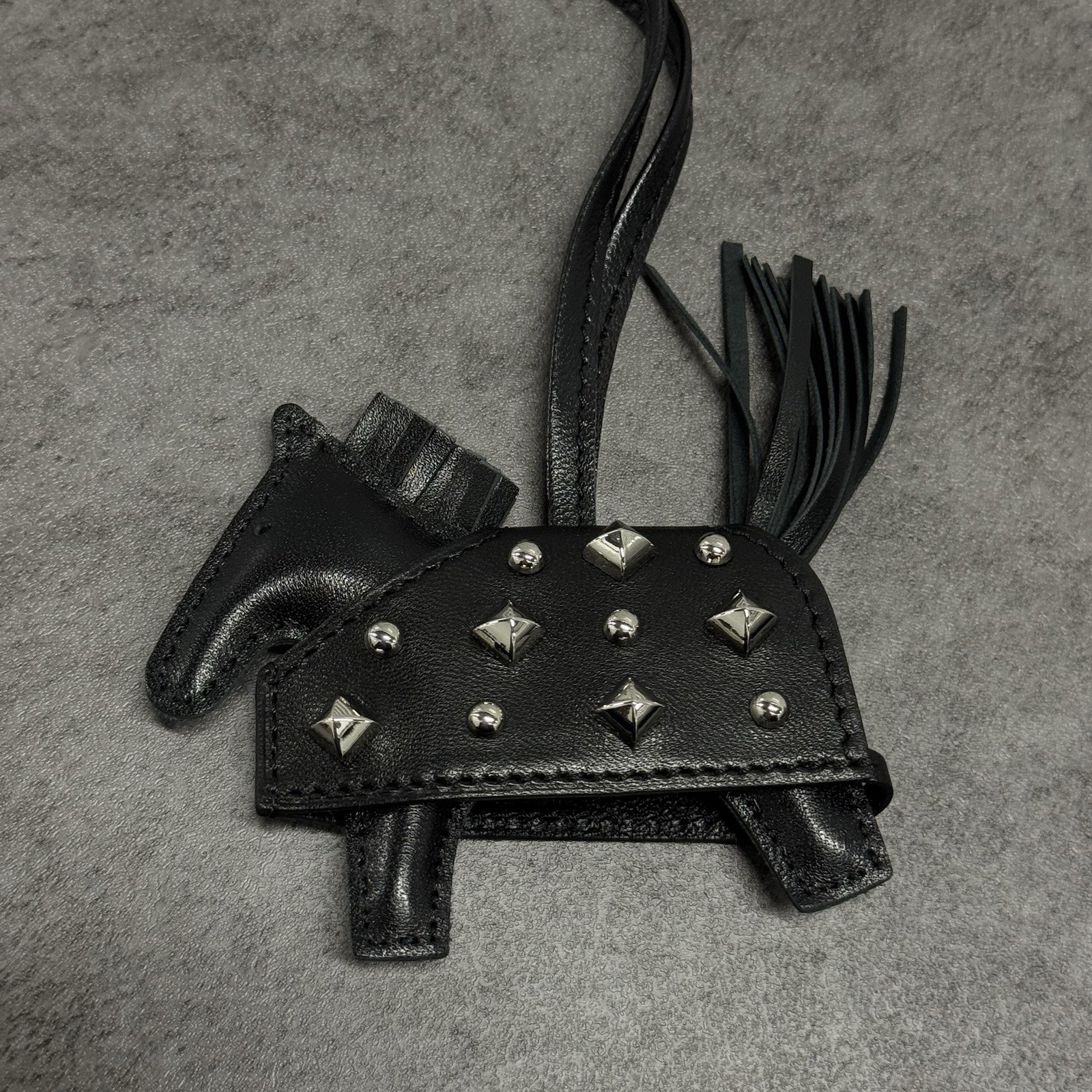 Hermes Rodeo Robeo Rock PM Studded Milo Leather Charm Silver Bag Accessory Horse Hermes Rodeo Robeo Rock PM Studded Milo Leather Charm Silver Bag Accessory Horse