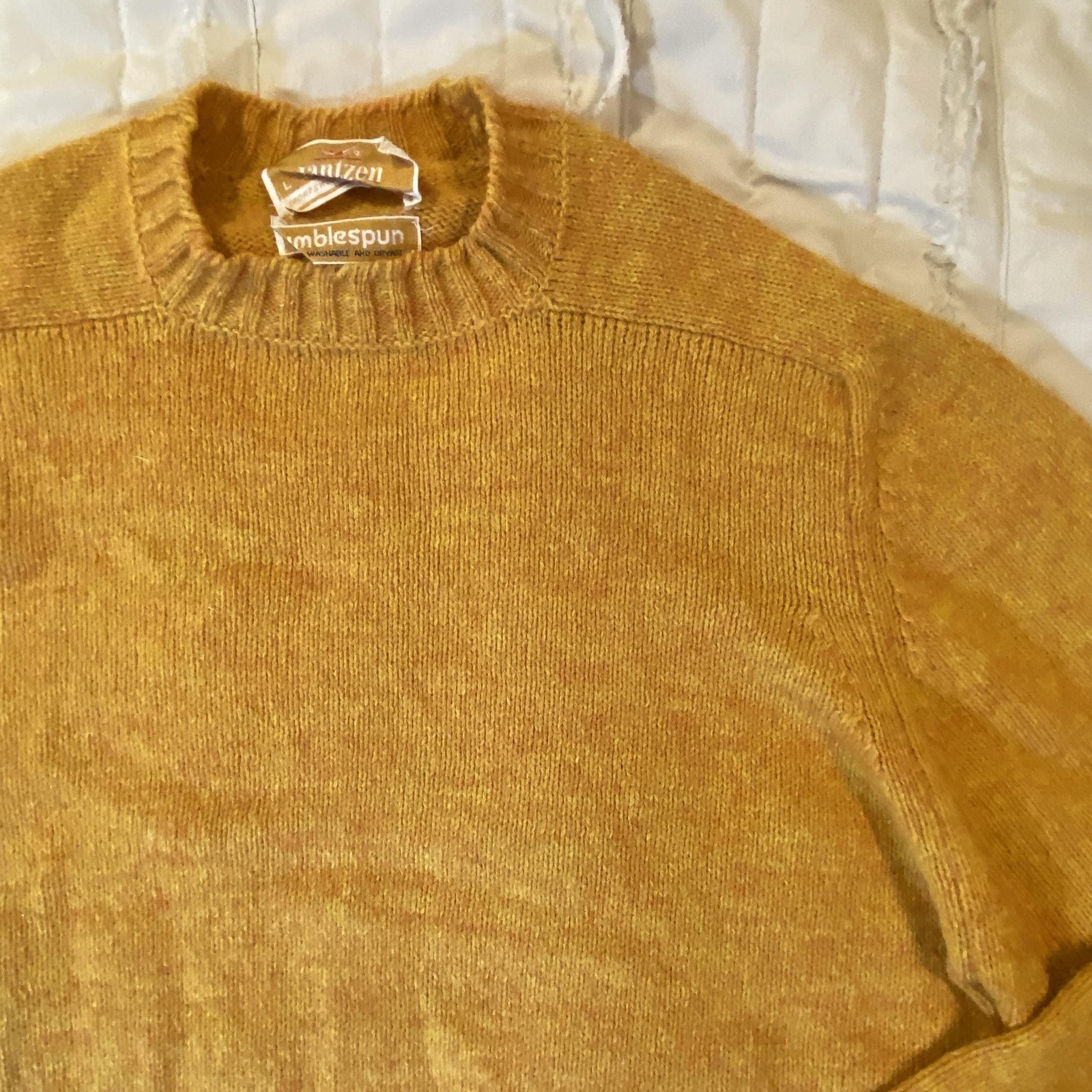 Vtg Jantzen Sweater Mens Large Yellow Crew Neck Knit Tumblespun Pullover 60s 70s