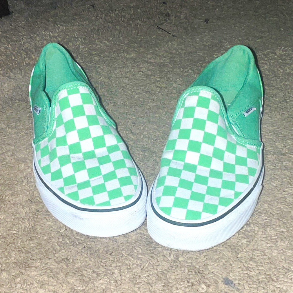 VANS Classic Slip-On Green/White Checkerboard Low Top Slip-On Sneakers