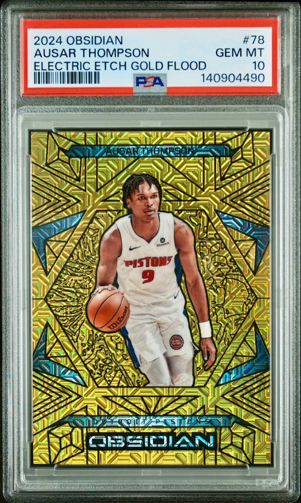 2024-25 Panini Obsidian #78 Ausar Thompson Electric Etch Gold Flood 10/10 2024-25 Panini Obsidian #78 Ausar Thompson Electric Etch Gold Flood 10/10