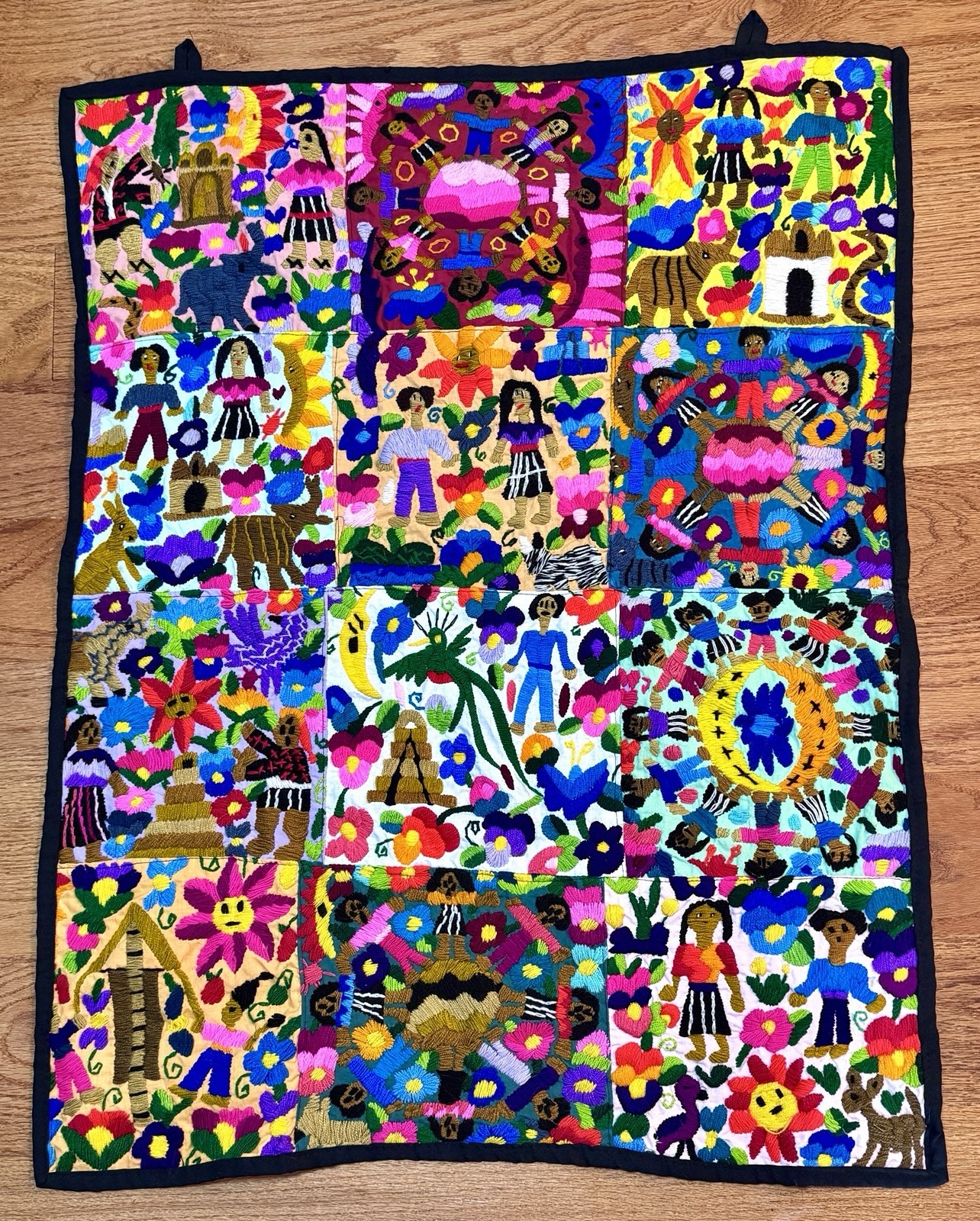 Vintage Guatemalan Embroidered Tapestry Vibrant Folk Art Textile Hanging Large