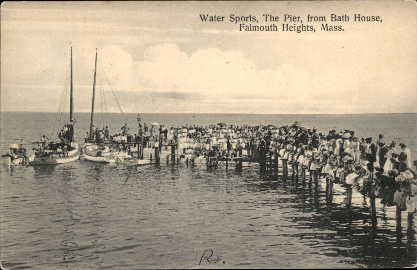 Falmouth Heights MA Water Sports Pier c1900s-10s Vintage Postcard Falmouth Heights MA Water Sports Pier c1900s-10s Vintage Postcard
