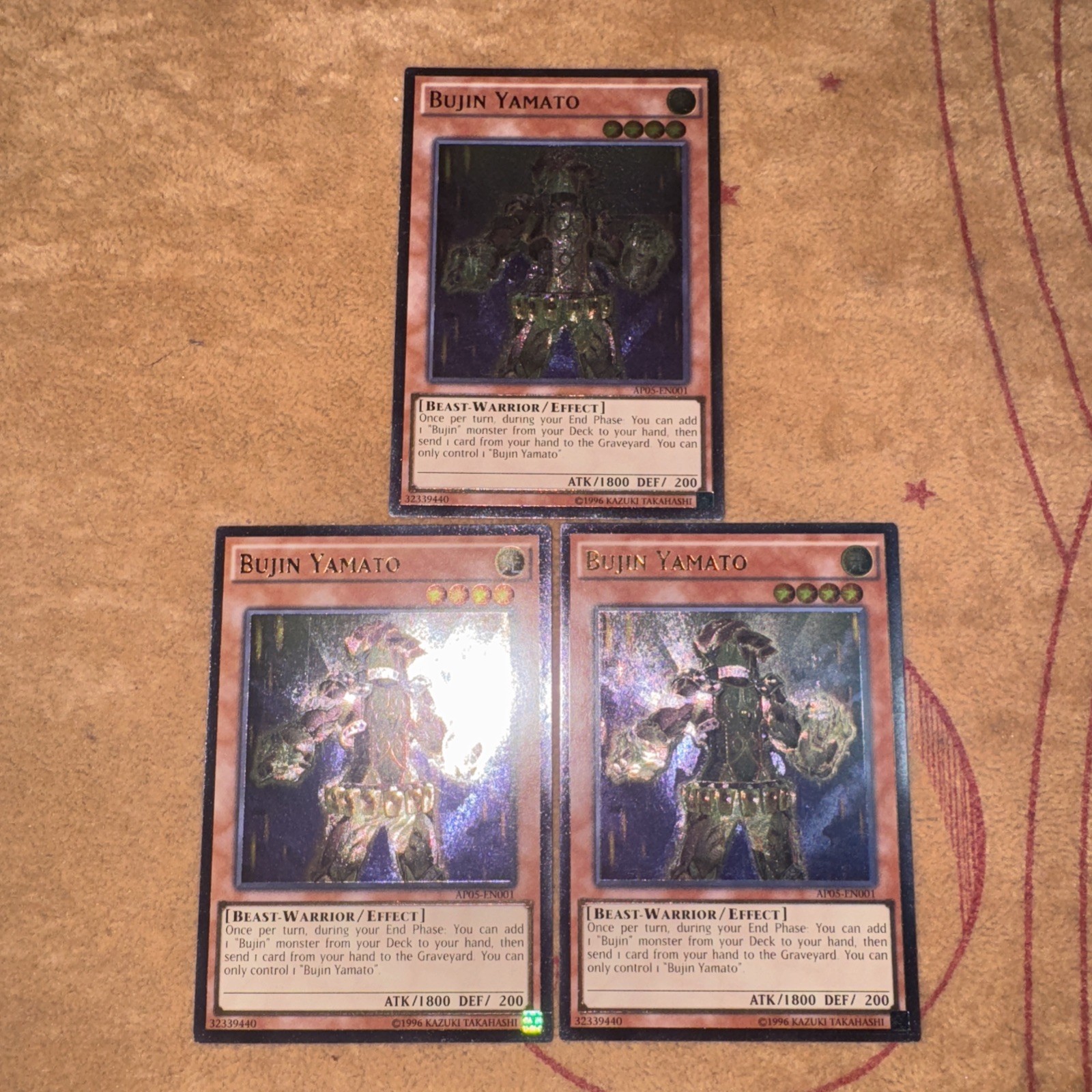 🔥 3x YUGIOH Bujin Yamato AP05-EN001 ULTIMATE RARE PLAYSET OTS PACK NEAR MINT