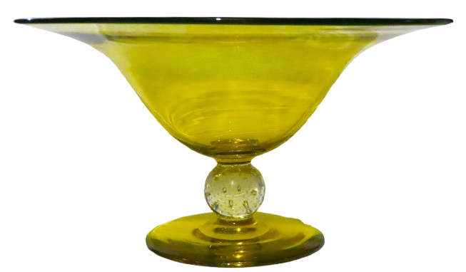 Scarce BIG Pairpoint Canaria Vaseline Uranium Oxide Console Bowl Bubble Ball WOW