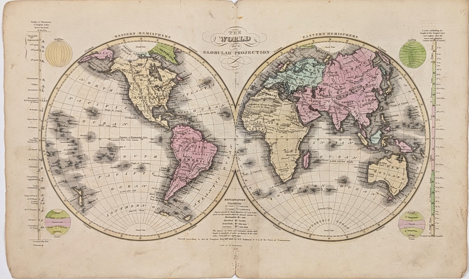 1829 World Map Eastern & Western Hemisphere United States - Europe - Africa 1829 World Map Eastern & Western Hemisphere United States - Europe - Africa