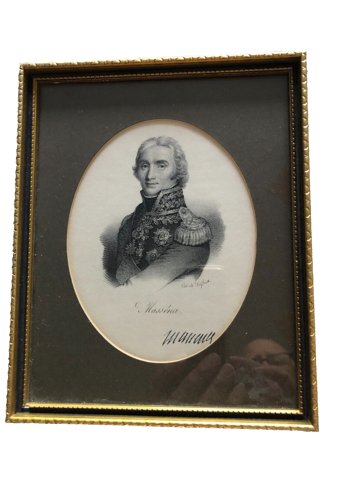 Antique print de Delpech in vintage frame Andre Massena Napoleon\'s Marshall