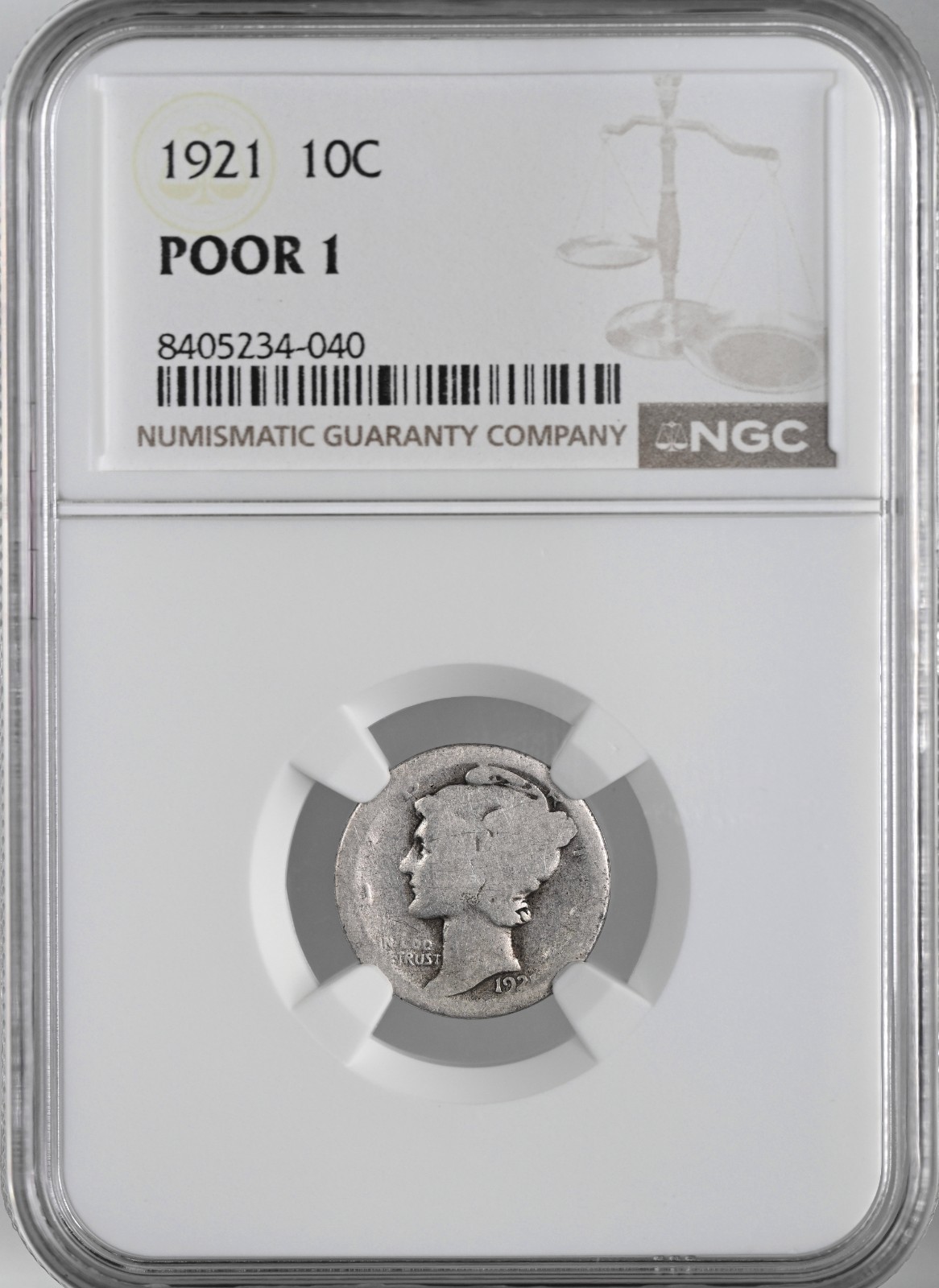 1921-P 10C MERCURY SILVER DIME RARE LOW BALL NGC POOR 1 #8405234-040  POP 1 OF 1
