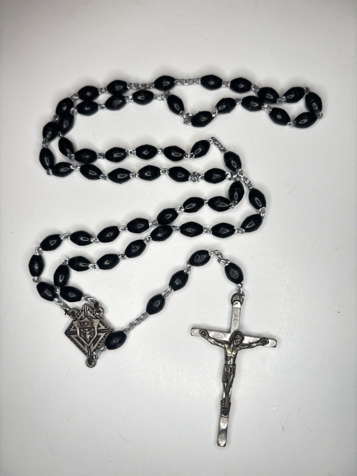 Vintage Knights of Columbus K of C Italy Black Plastic Bead Rosary 20”