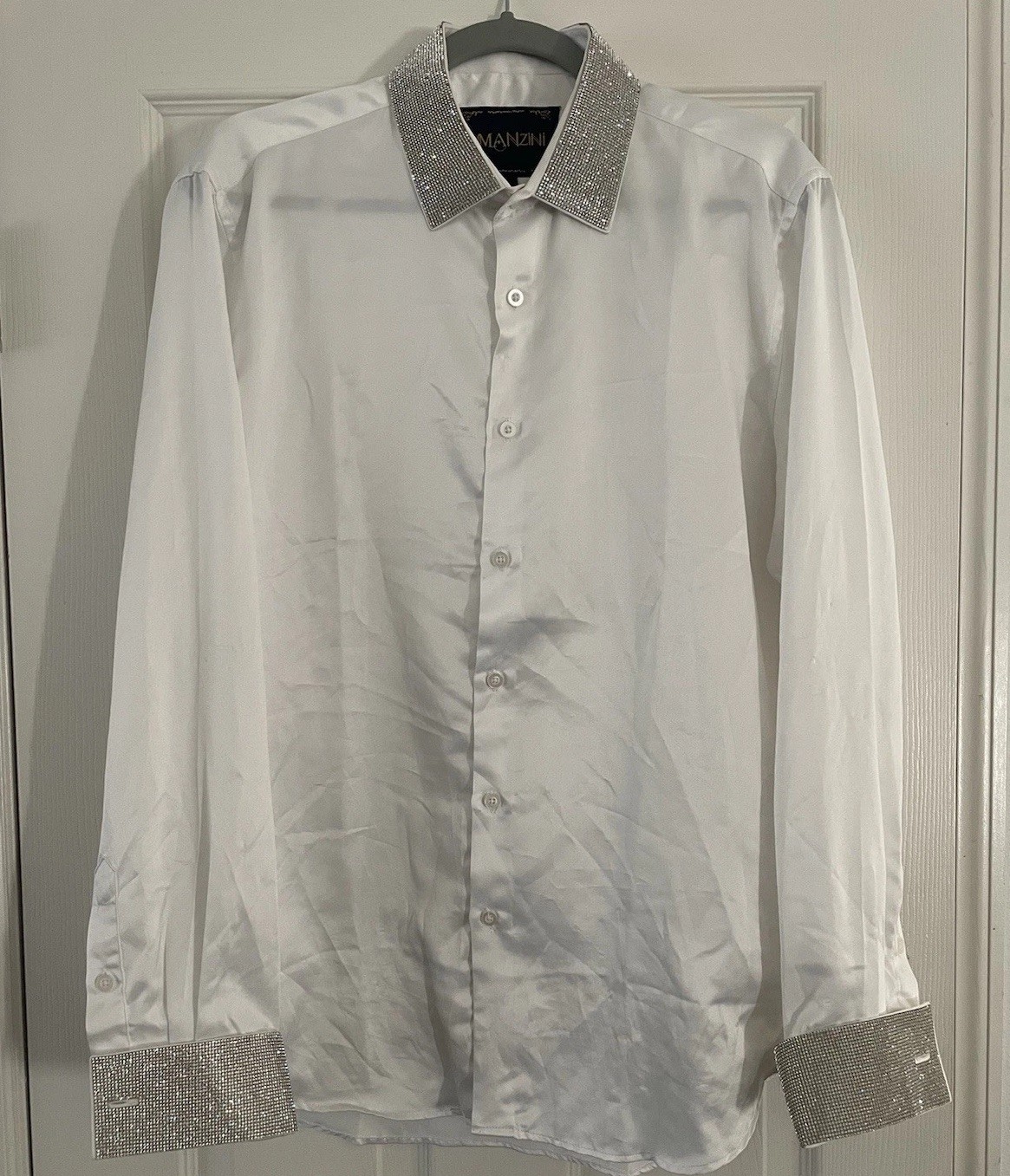 Manzini Men’s Gemstone Neck & Wrist Formal Vintage Cufflink arm dress Shirt Lrg