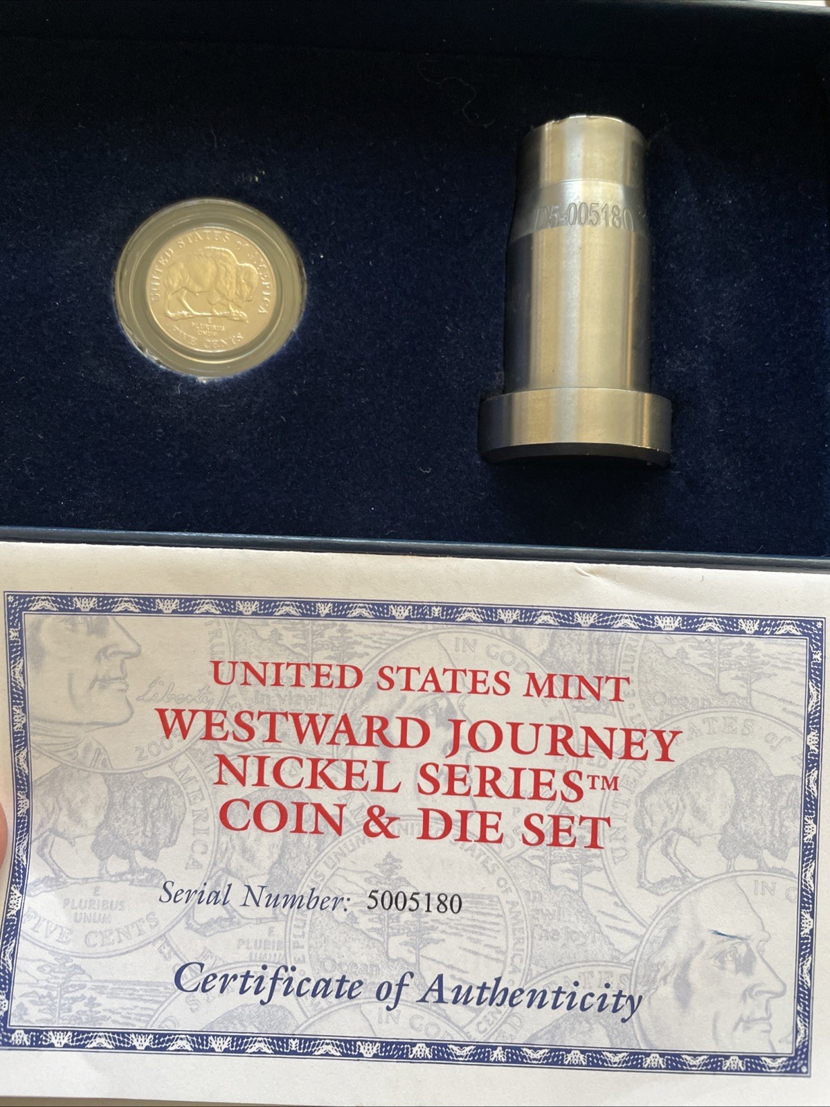 Genuine U.S. Mint Retired Working Die & Buffalo Nickel Set - COA Genuine U.S. Mint Retired Working Die & Buffalo Nickel Set - COA