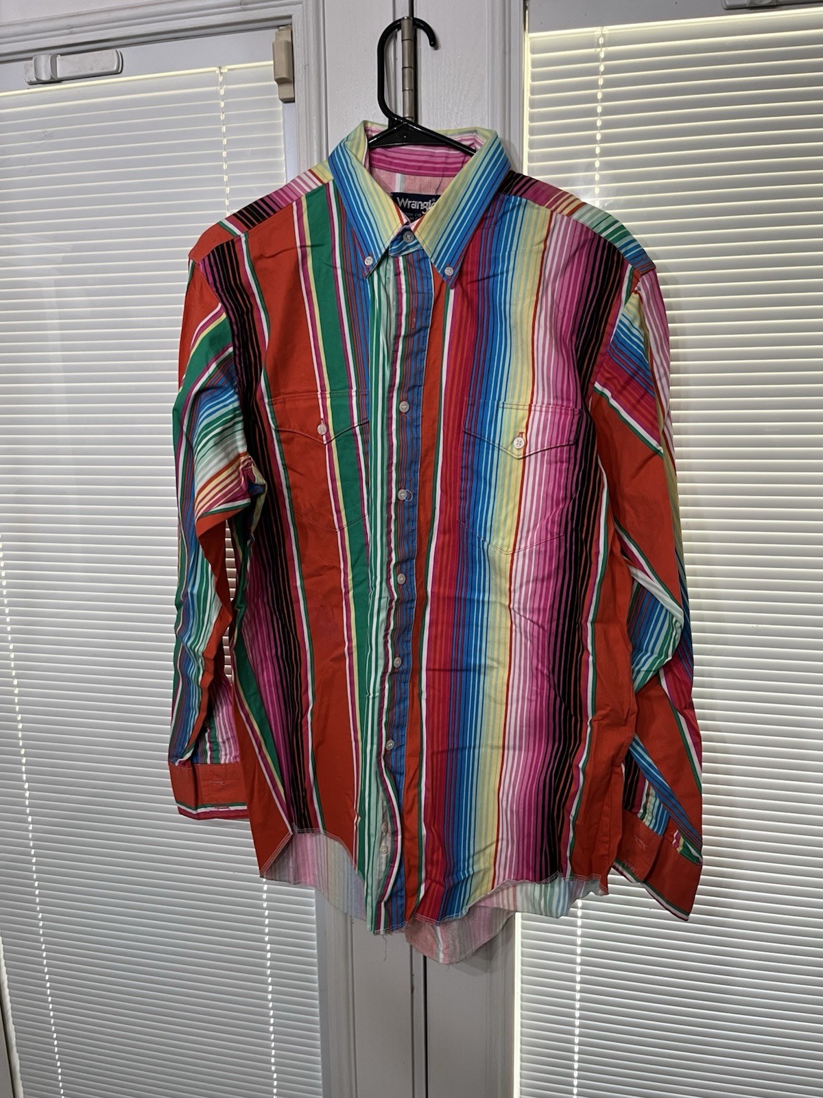 Vintage 90 s Wrangler Brushpopper Shirt Mens 16x34  Striped Western X-Long Tails