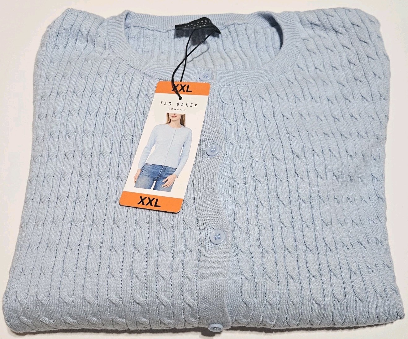 NWT Ted Baker London 100% Cotton Comfort Cable Knit Sweater 2XL Powder Blue NWT Ted Baker London 100% Cotton Comfort Cable Knit Sweater 2XL Powder Blue