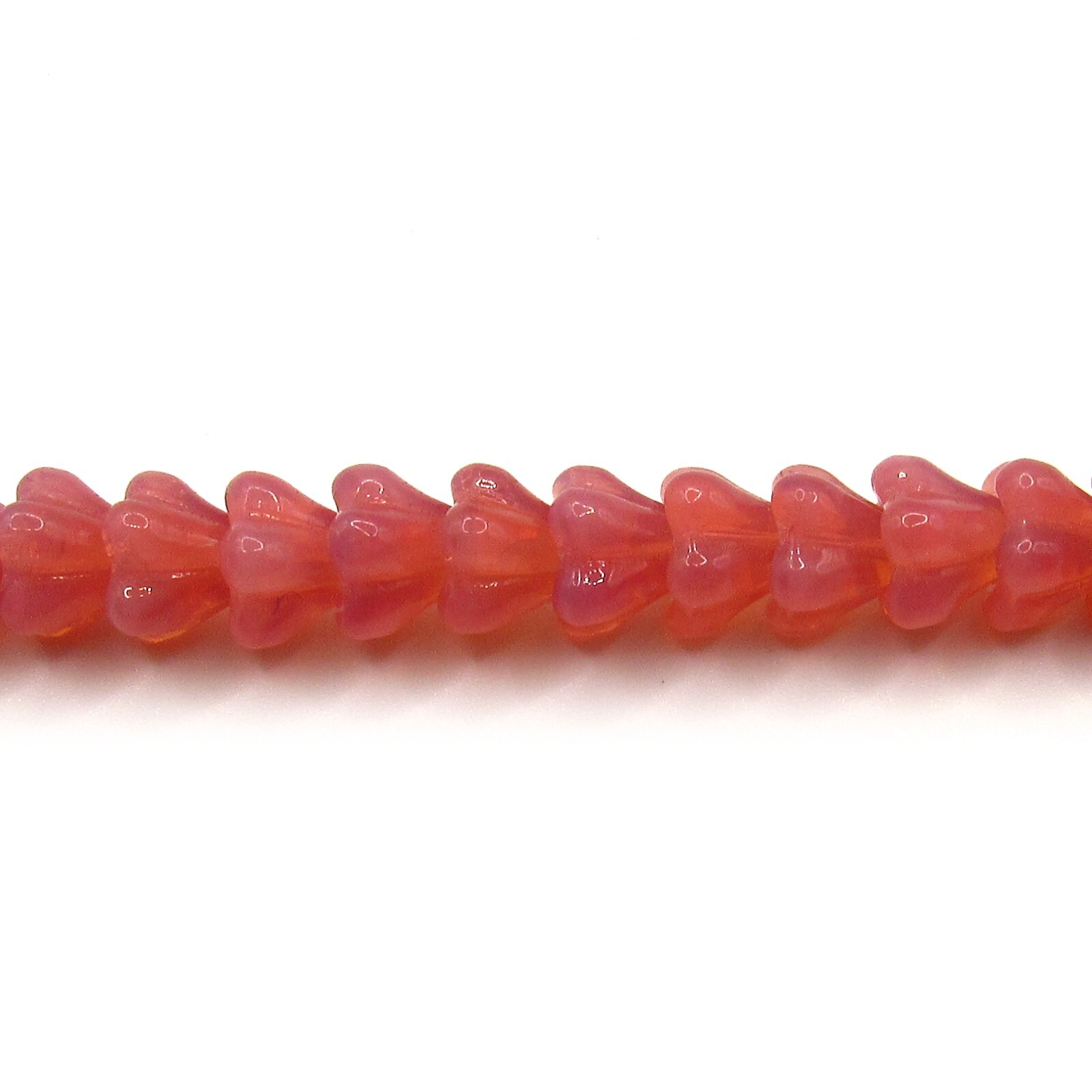 Milky Light Pink Bell Flowers - 25 8x6 mm Czech Glass Pressed Beads