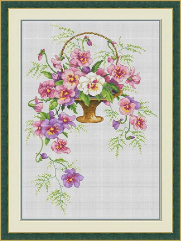 Cross stitch kit Viola (white canvas) 23x33cm Aida 18ct embroidery needlepoint