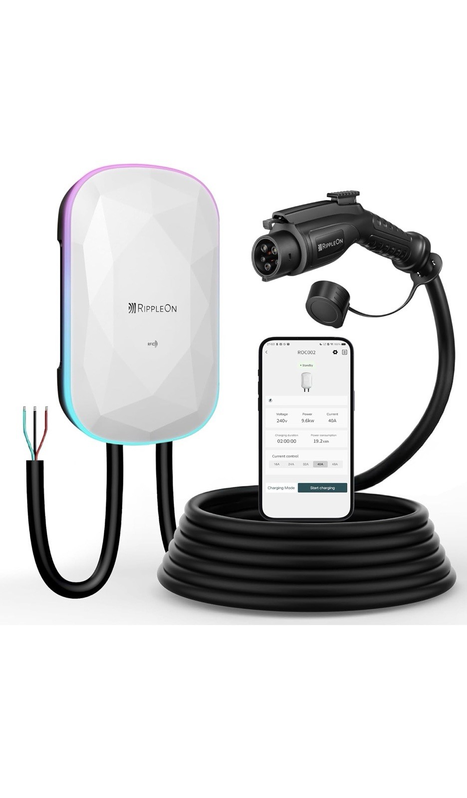 RIPPLEON Level 2 EV Charger 48 Amp J1772 Hardwired 240V Home Electric Charger RIPPLEON Level 2 EV Charger 48 Amp J1772 Hardwired 240V Home Electric Charger