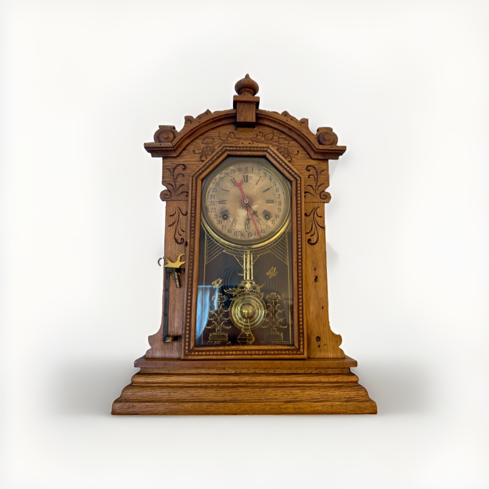 Antique Waterbury Oak Gingerbread Calendar Clock Late 1800s Parts Repair