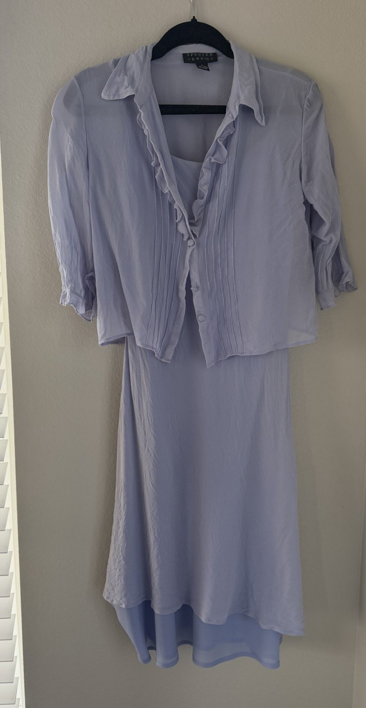 vintage 1990s Spenser Jeremy 100% silk two-piece dress set in a muted periwinkle