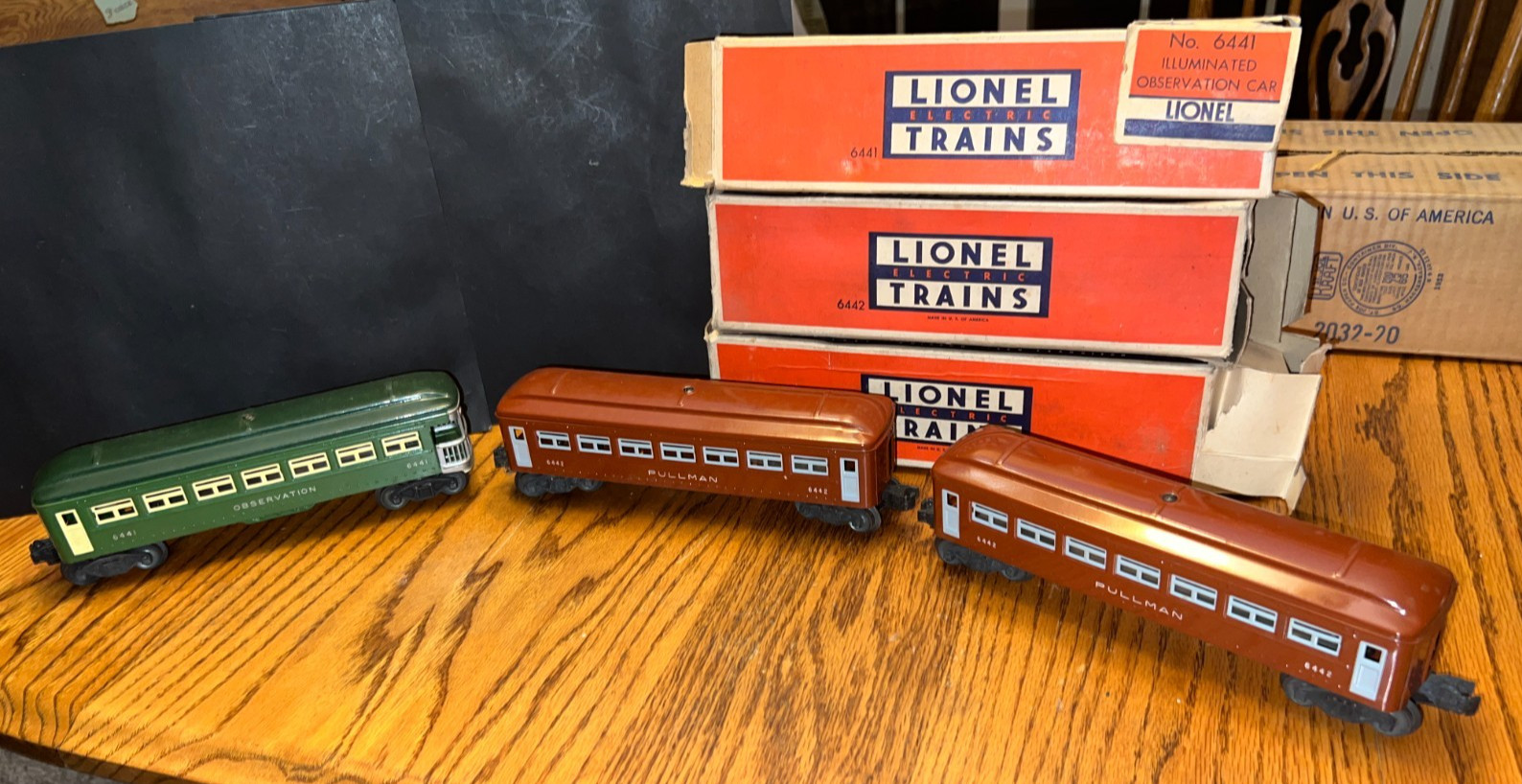 Green & Brown Postwar Lionel O Gauge Tinplate 3 Car Passenger Set 6442 6442 6441