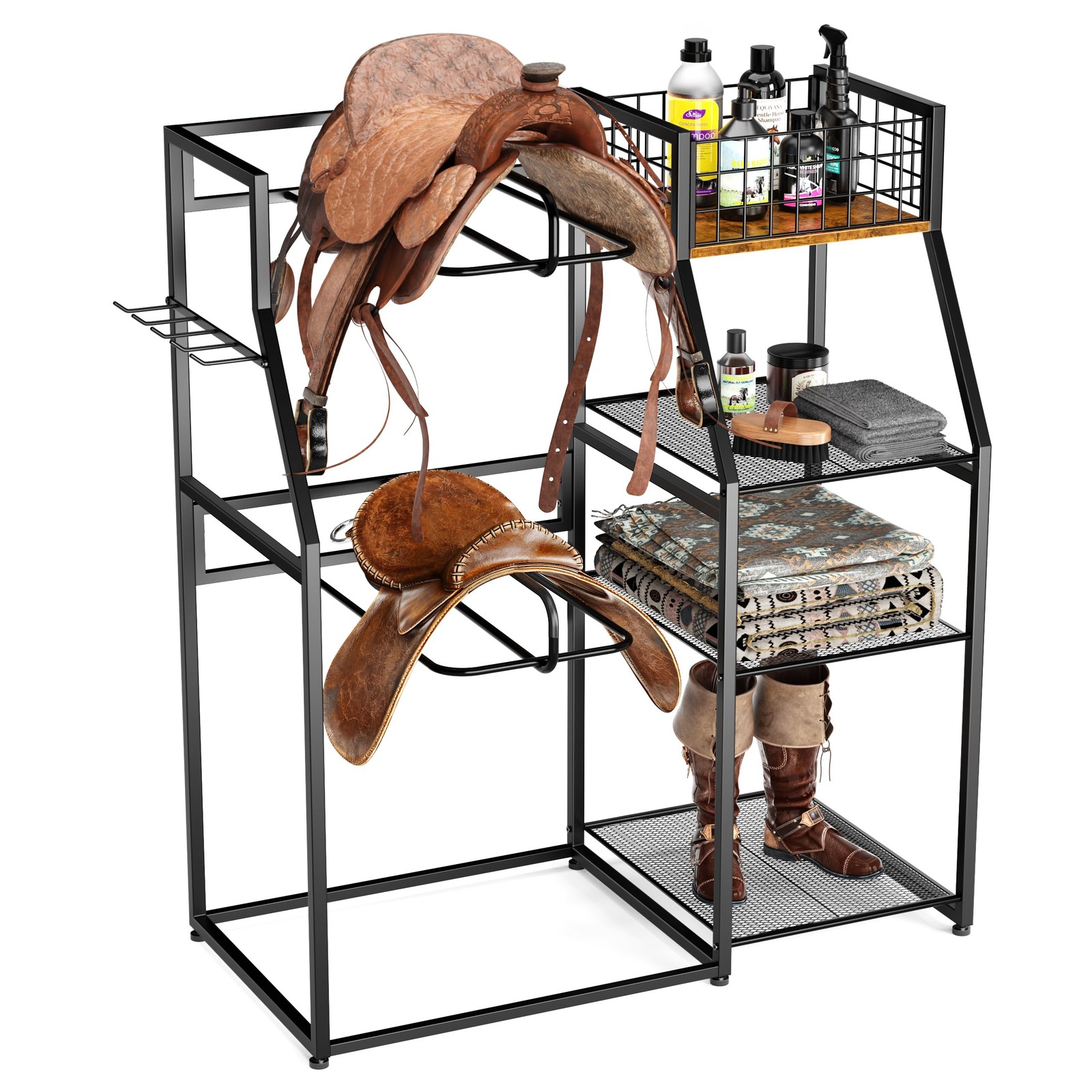 SINGBLA Saddle Rack with Storage, Heavy Duty Freestanding Saddle Stand for We...