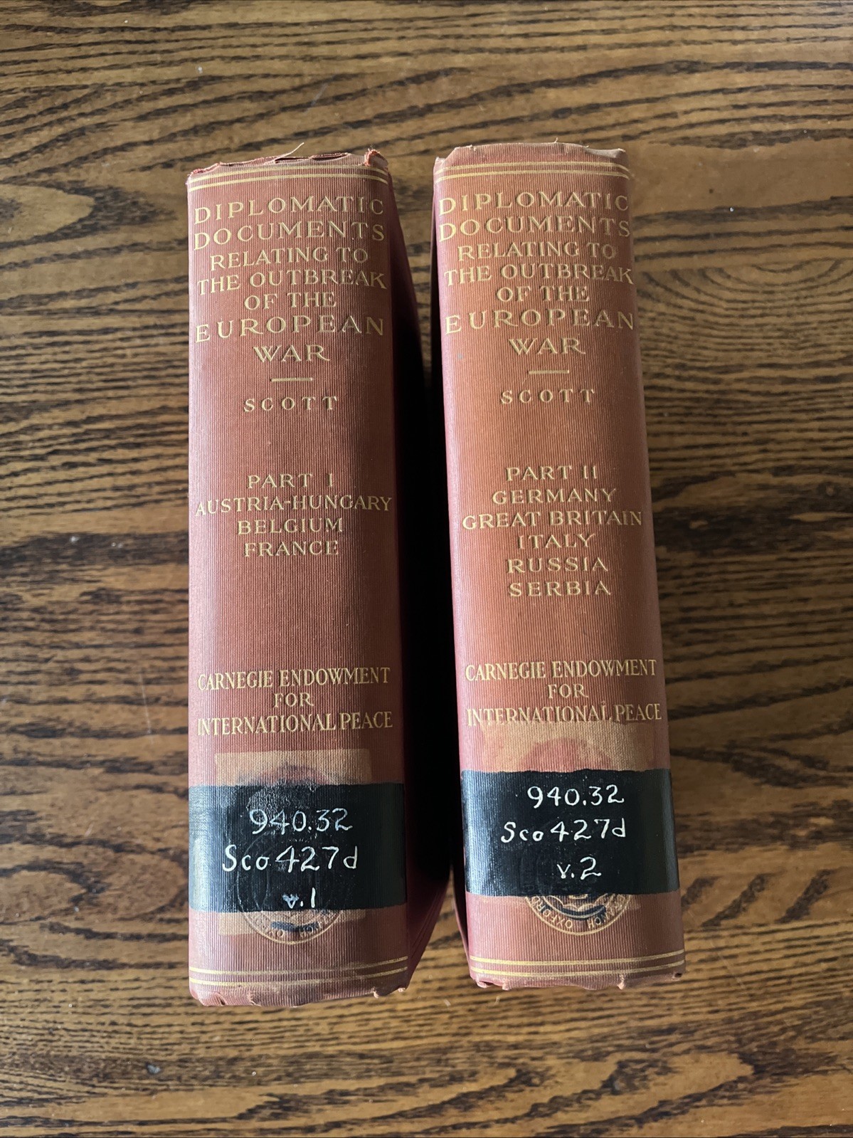 Diplomatic Documents Relating Outbreak European War Two Volume Set Oxford 1916