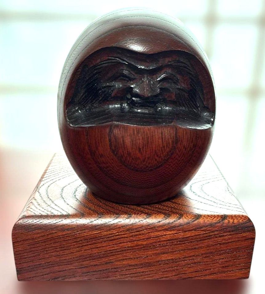 Japan Hida-Takayama Wood Daruma Monk Master Bodhidharma Statue W8×H9cm w/ Stand