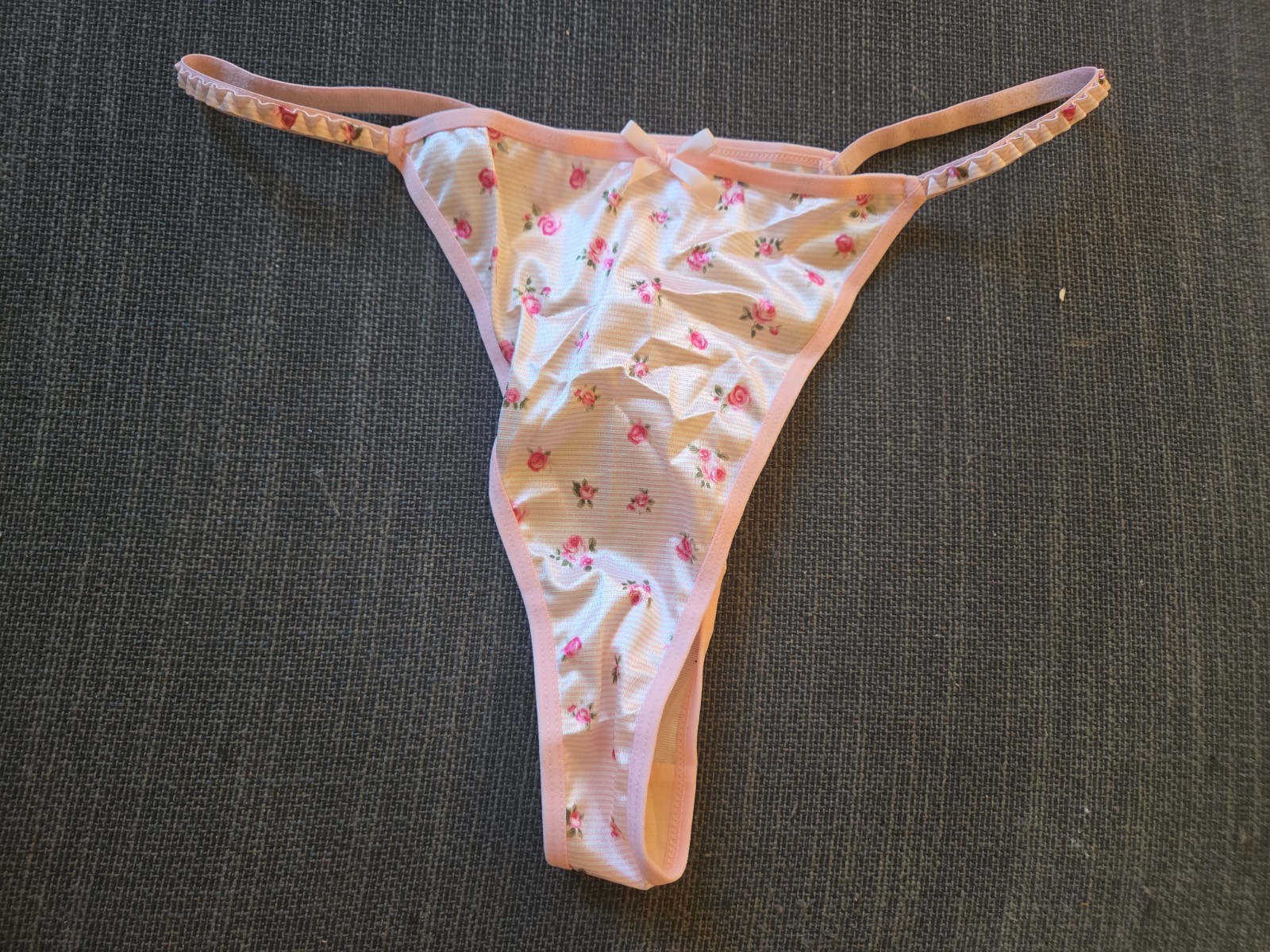 Satin Like Pink Floral Thong Size Extra Large Satin Like Pink Floral Thong Size Extra Large