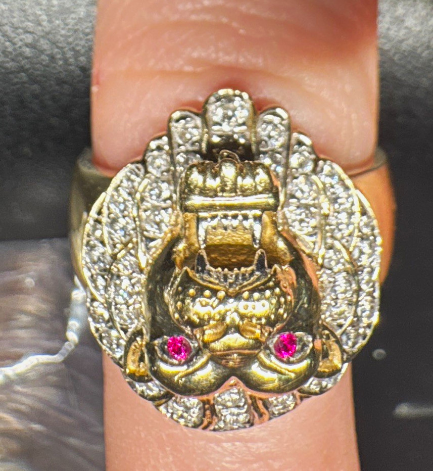 10K Yellow Gold Lion Head Ring Clear Cub 10K Yellow Gold Lion Head Ring Clear Cub