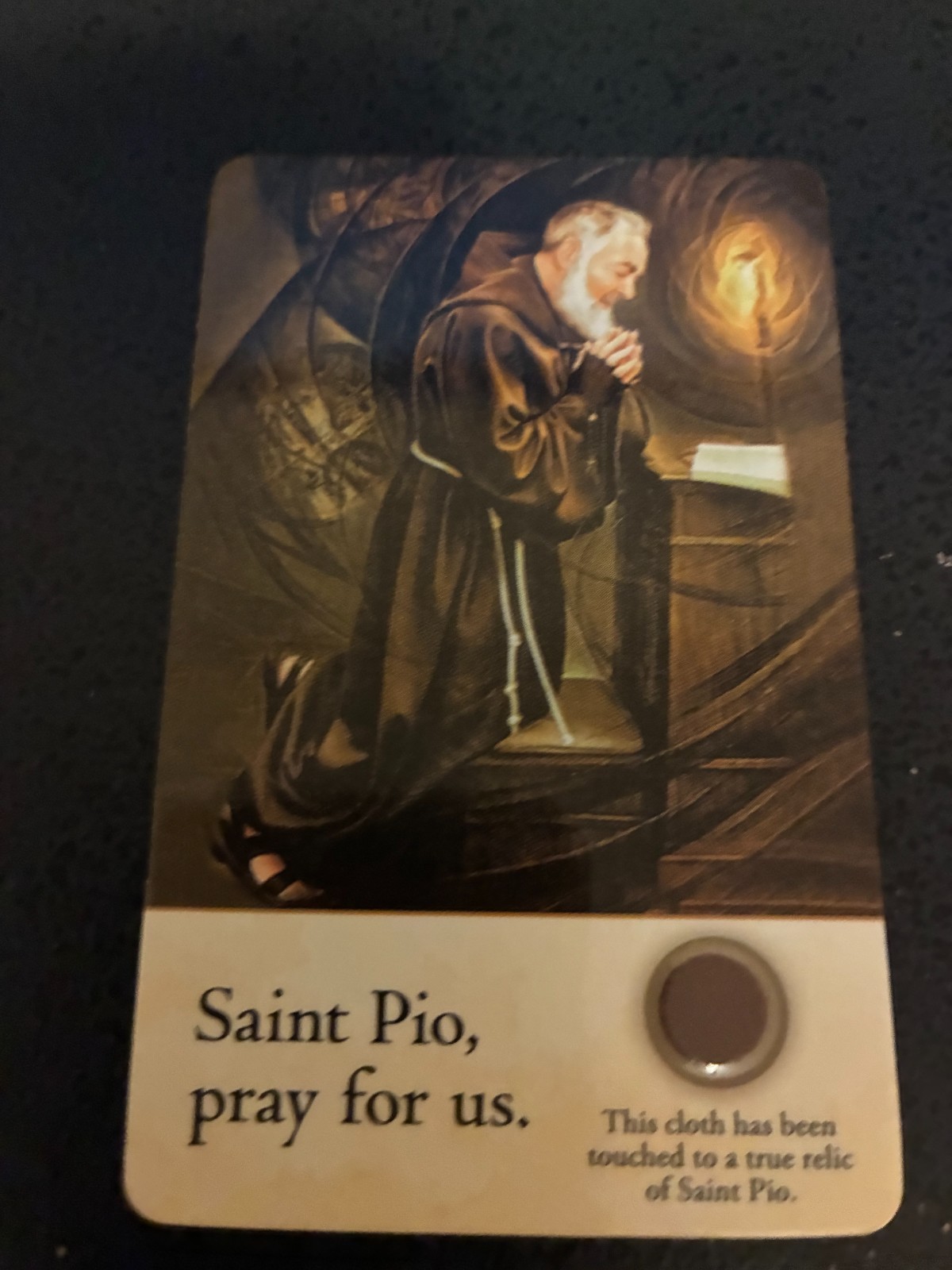 St Padre Pio Laminated Prayer Card with Relic \ St Padre Pio Laminated Prayer Card with Relic \