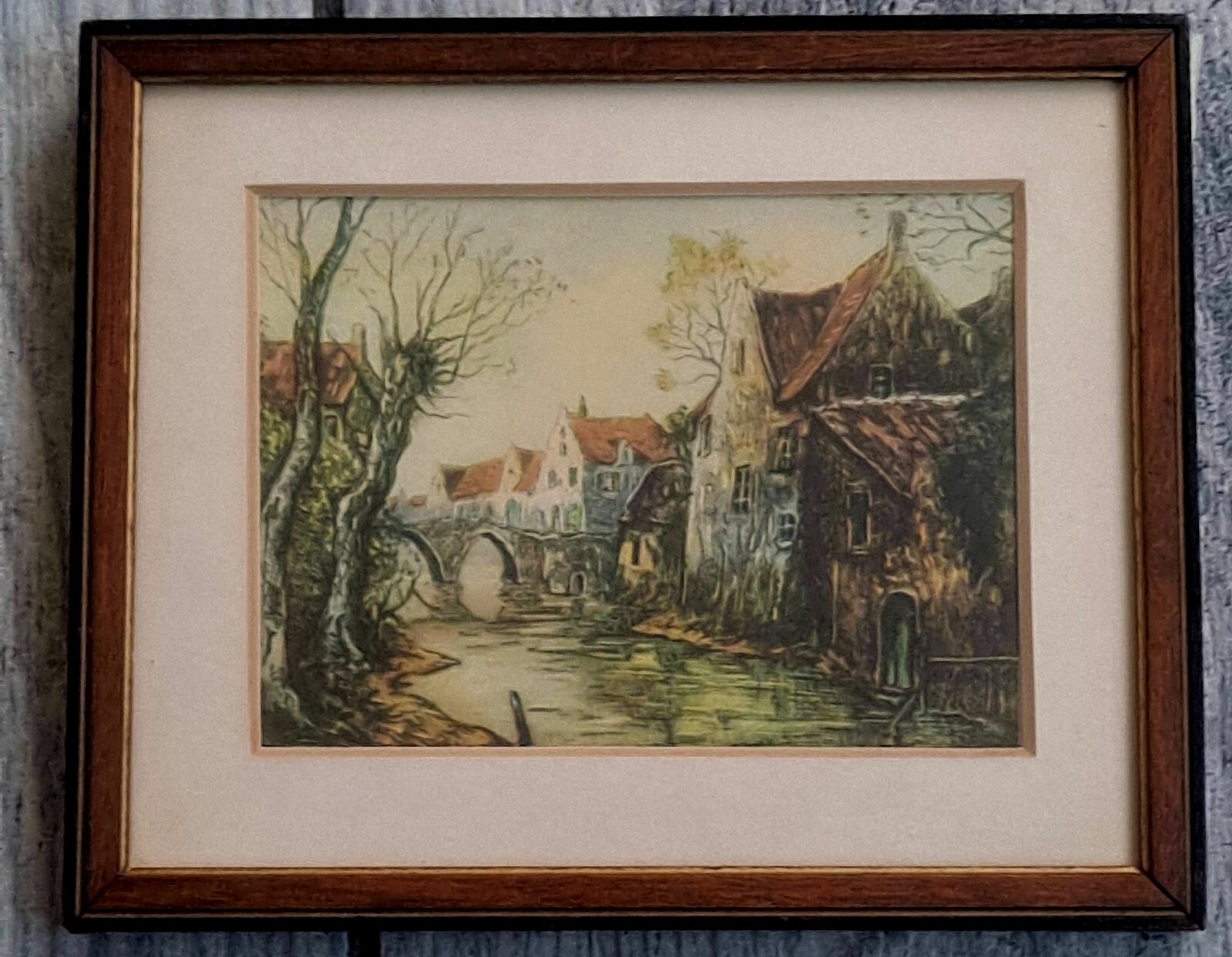 SMALL LUCIEN DASSELBORNE COLOR ETCHING ON THE DYLE RIVER BELGIUM SMALL LUCIEN DASSELBORNE COLOR ETCHING ON THE DYLE RIVER BELGIUM