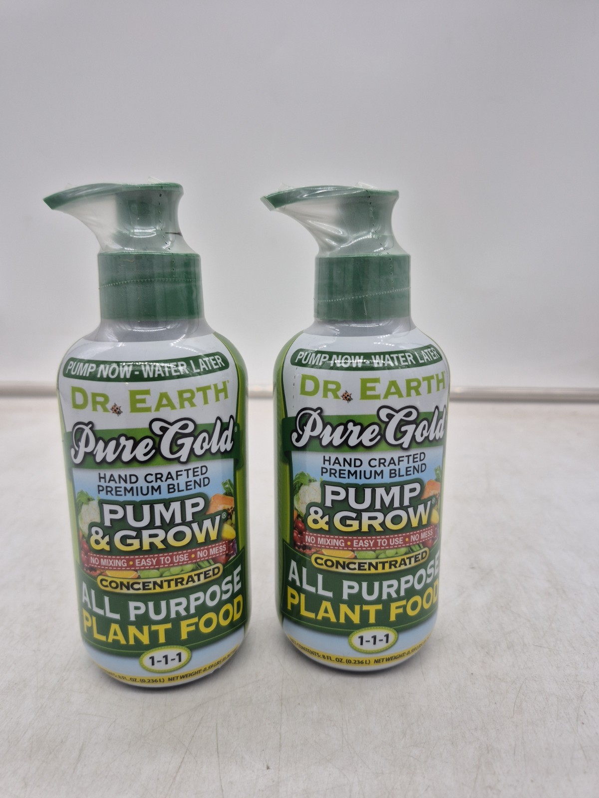 2 Pack - 8oz Dr. Earth Pure Gold All Purpose Plant Food Pump & Grow 1-1-1  16oz