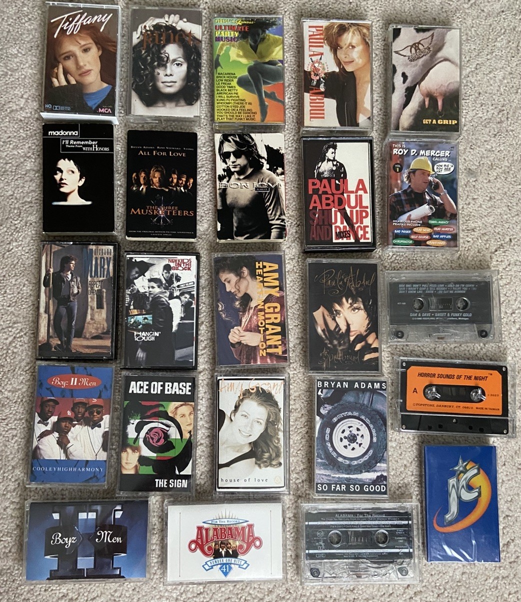 23 Vintage 80s 90s Cassette Tape Lot Pop Rock R&B Rap Dance Music Tapes +storage