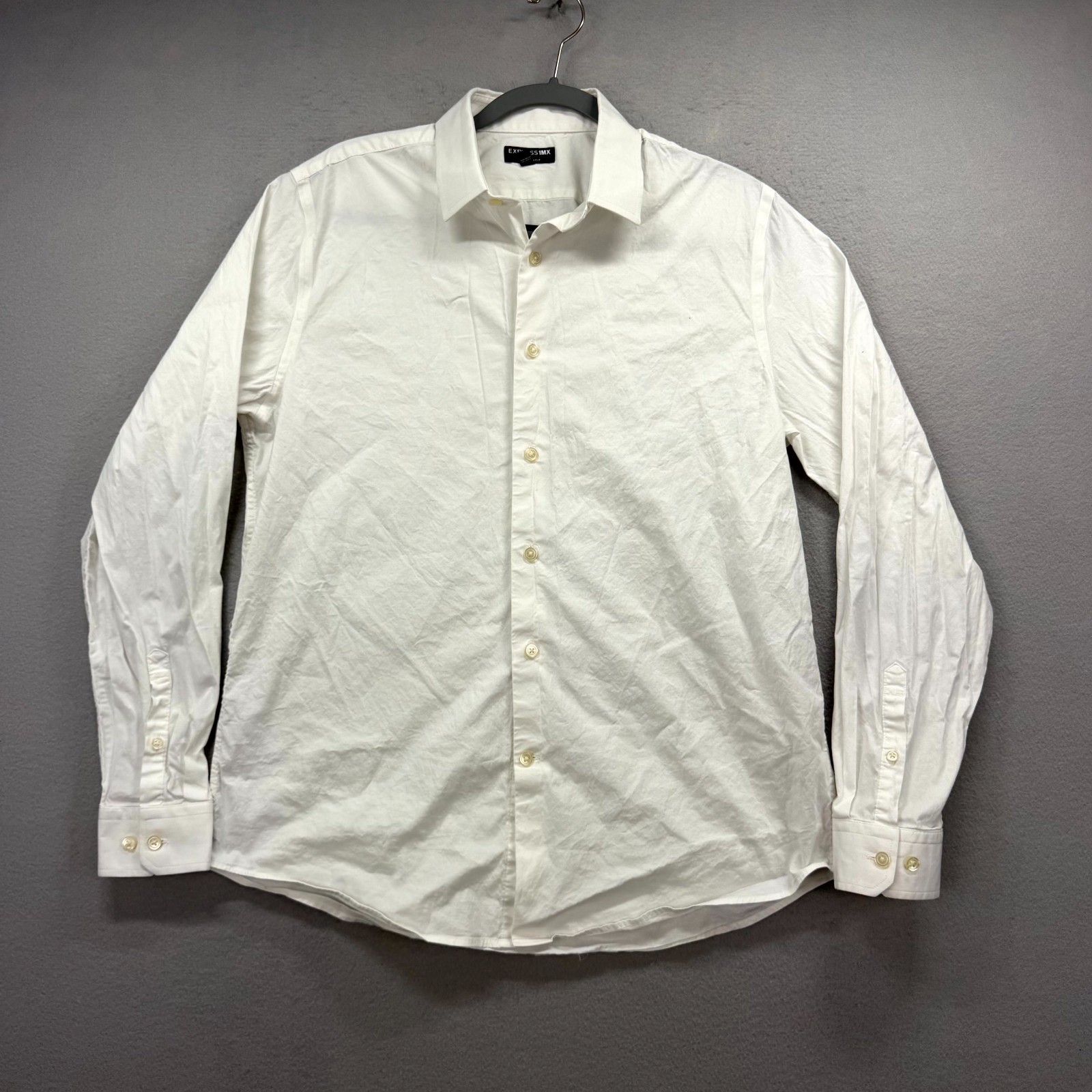 Express 1MX Dress Shirt Mens Medium 15-15.5 White Modern Fit Business Oxford